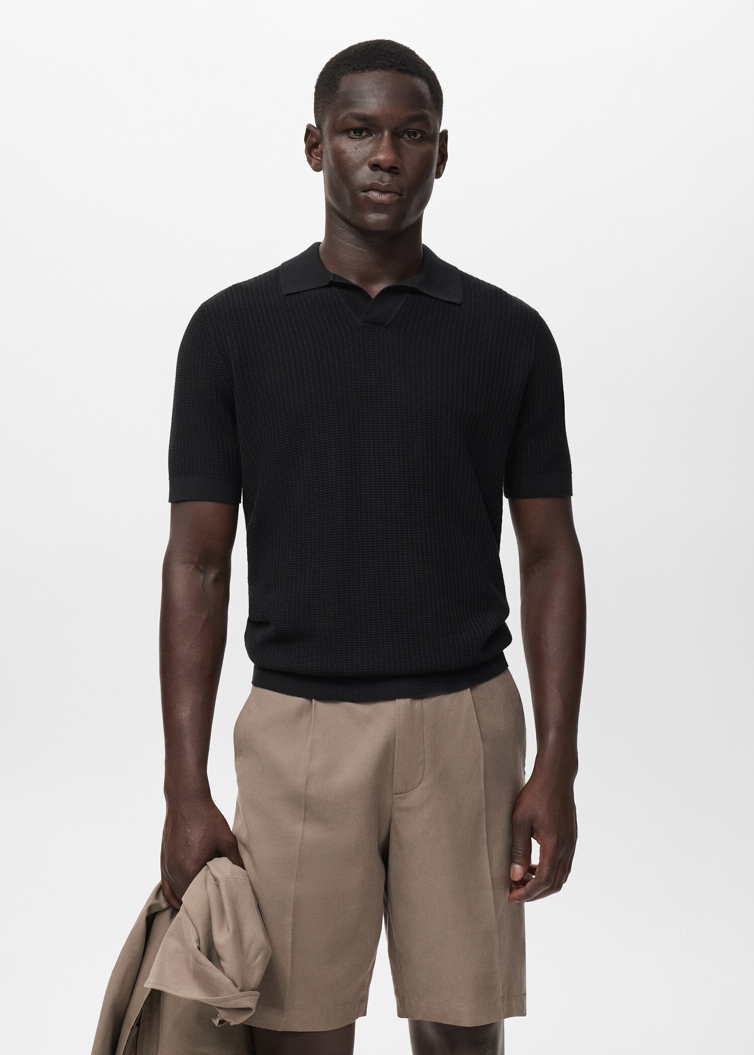 Structured cotton knitted polo shirt - Medium plane
