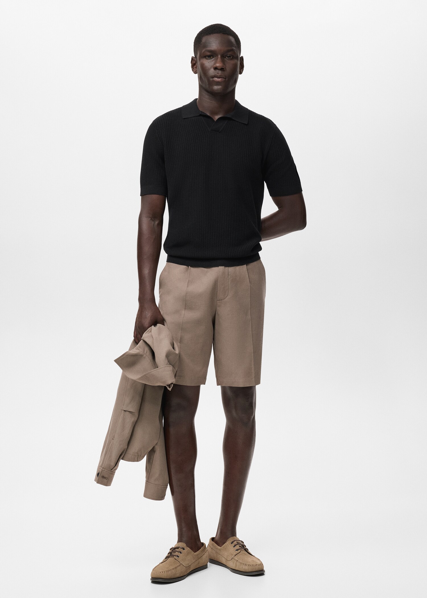 Structured cotton knitted polo shirt - General plane
