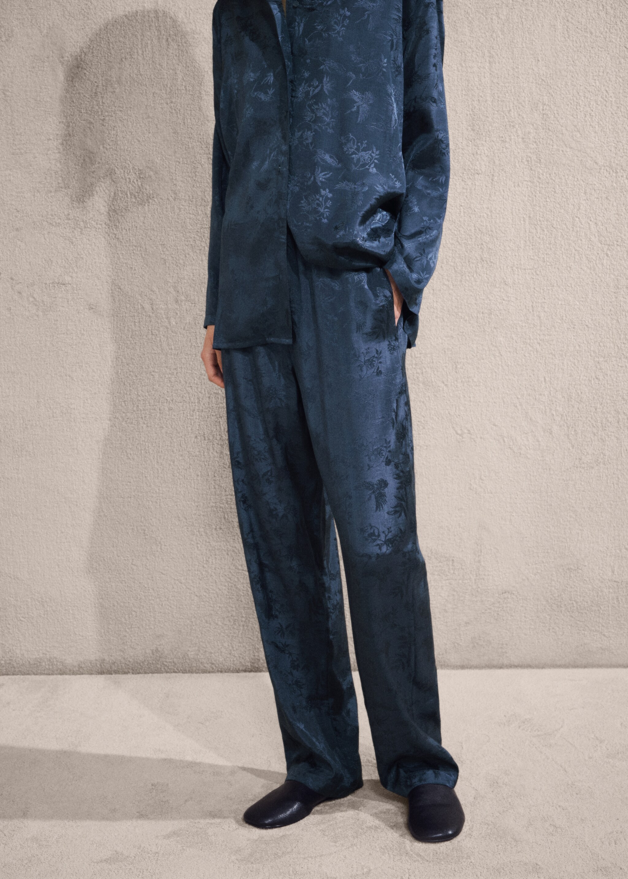 Jacquard satin pyjama trousers - Medium plane, Night Blue. Ref: 17014109-01.