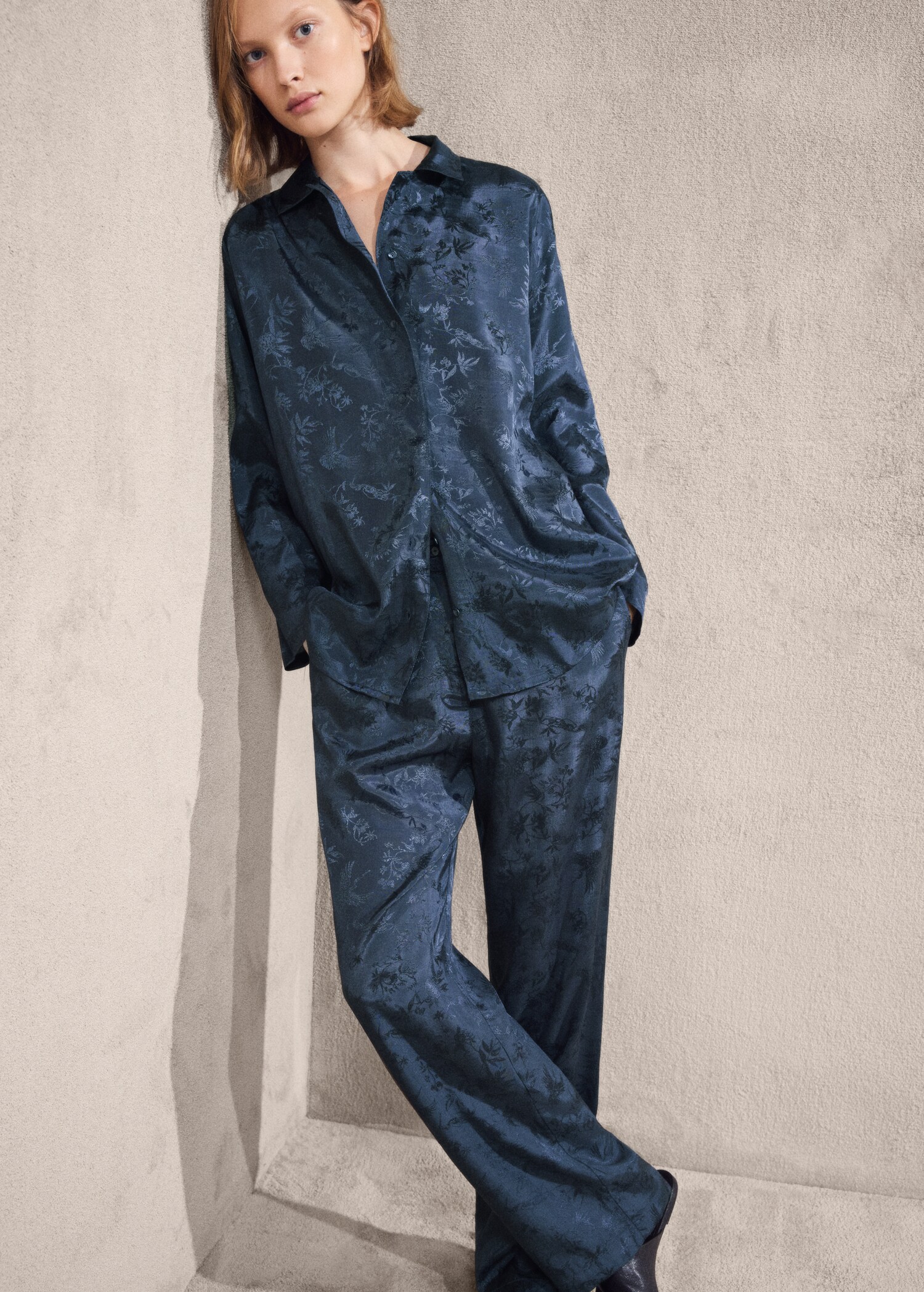 Jacquard satin pyjama trousers - Details of the article 1