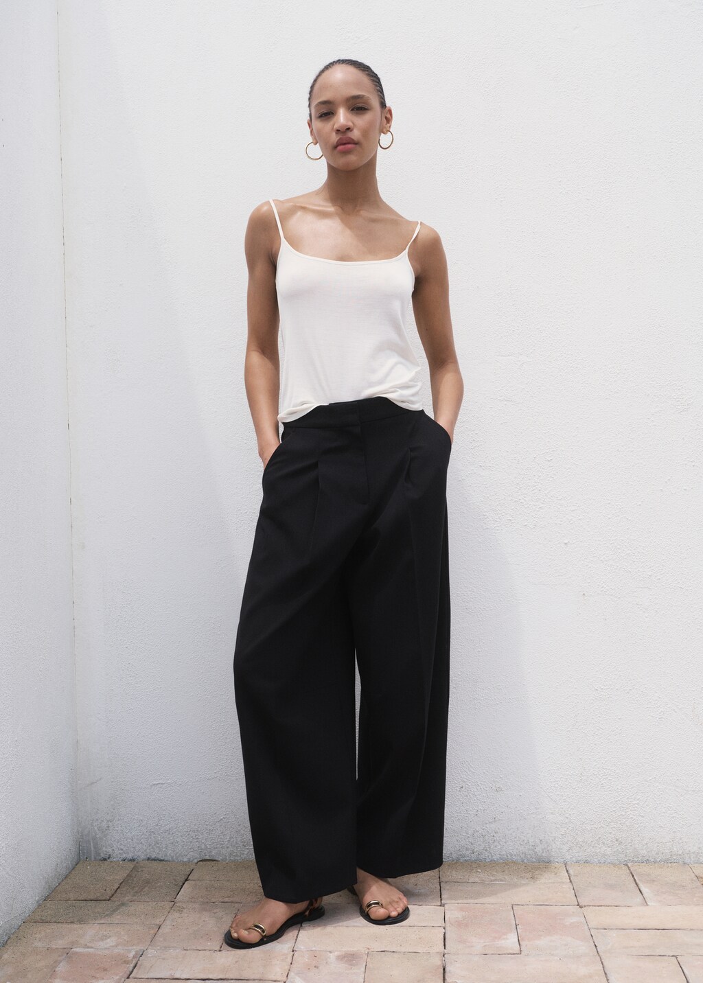 Pleated wide leg trousers