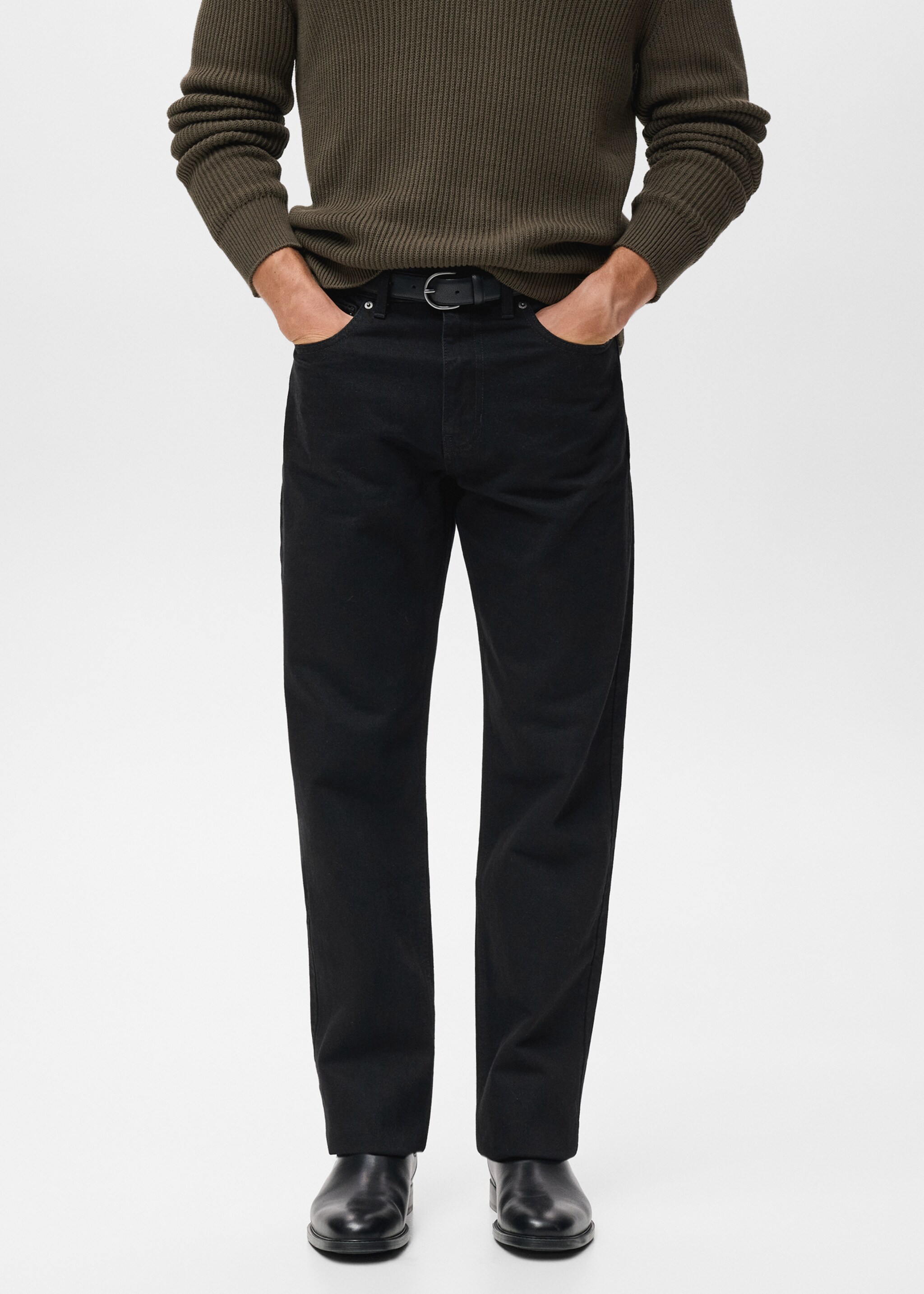 Jeans Bob regular fit - Plano medio, Denim negro. Ref: 17015145-02.