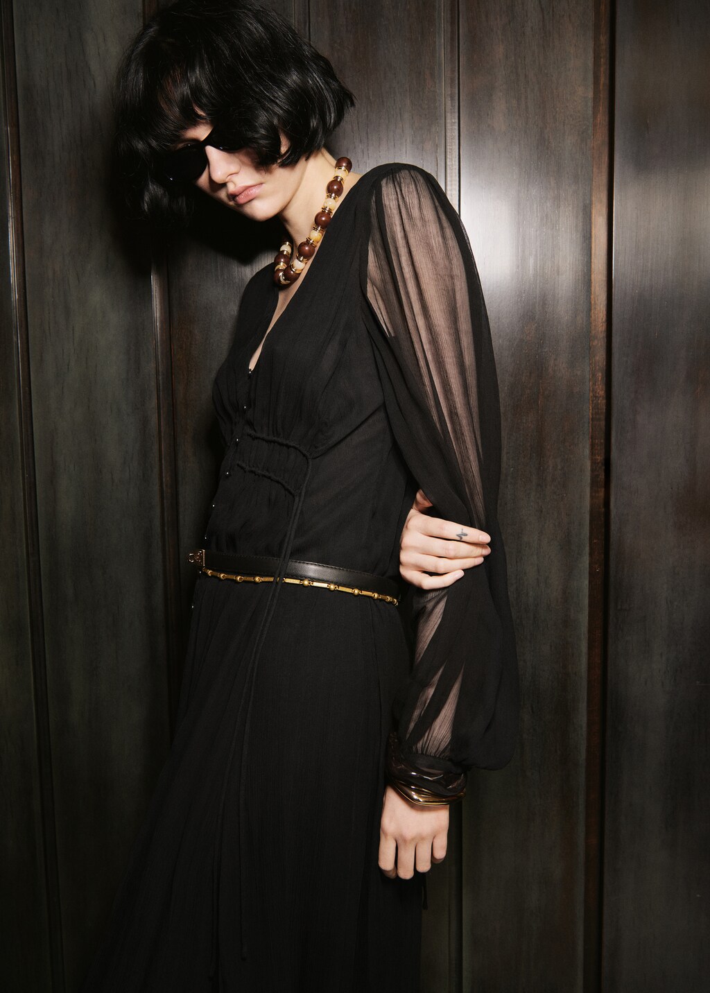 Puff-sleeved chiffon dress