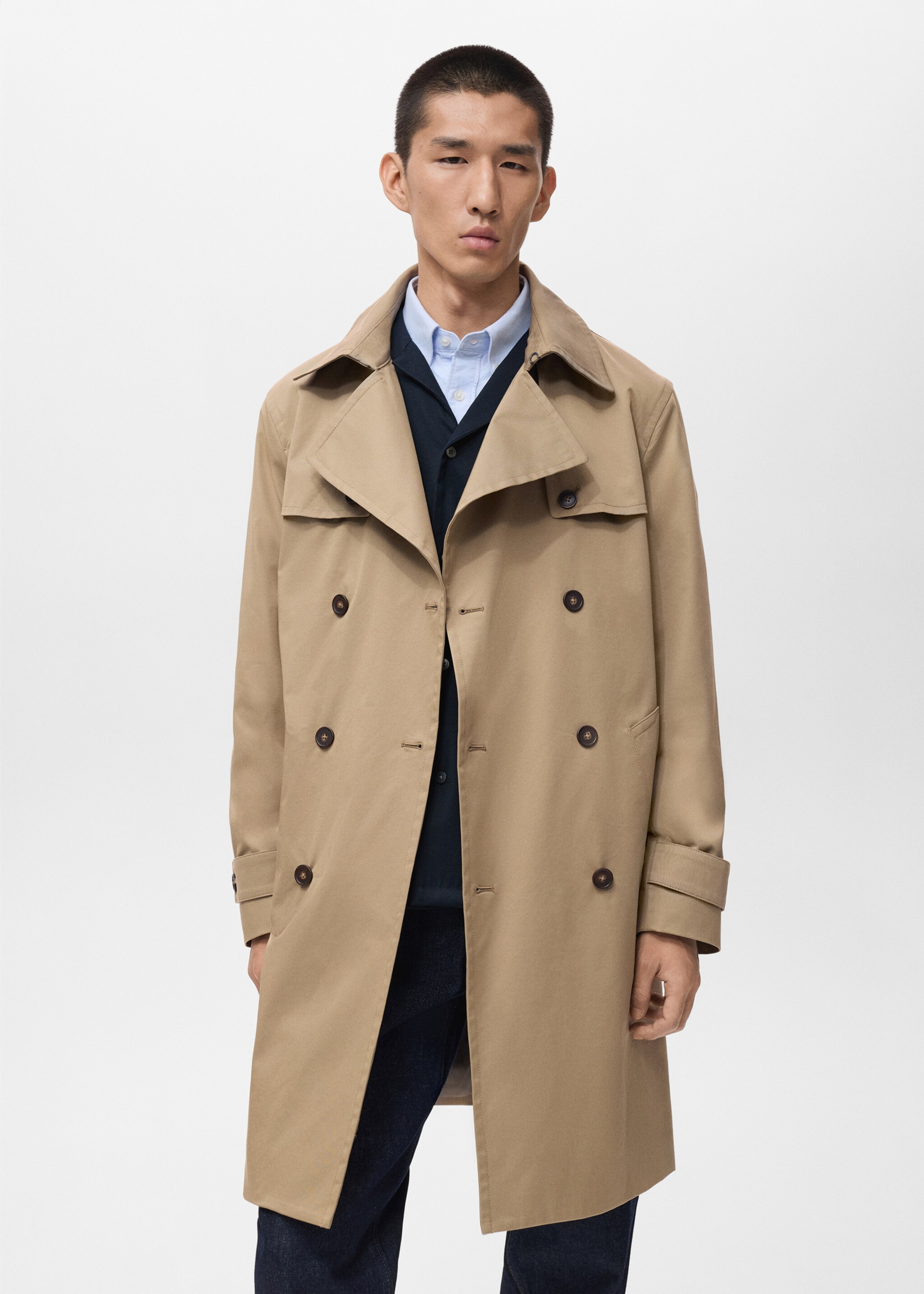 Water-repellent belted trench coat - Medium plane, Beige. Ref: 17015970-01.
