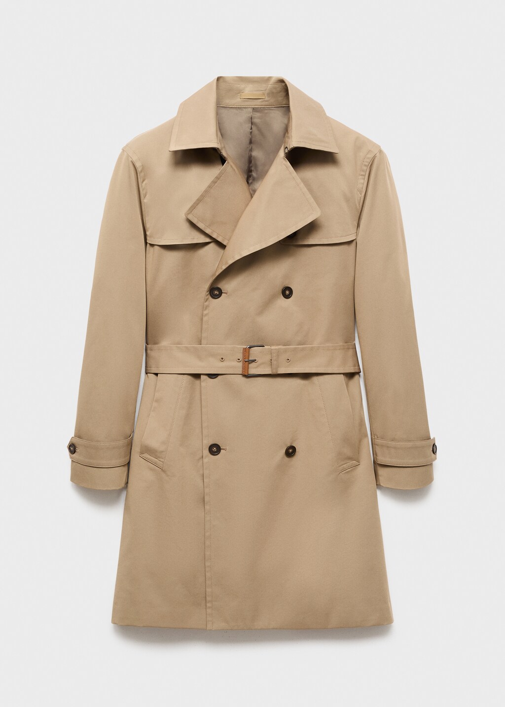 Water-repellent belted trench coat