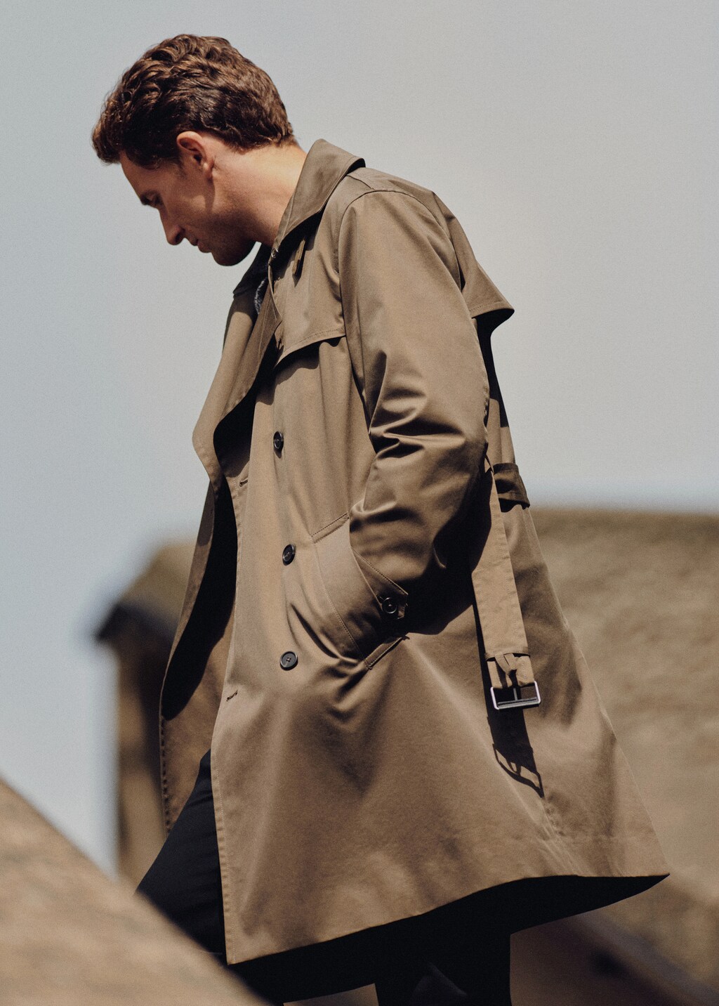 Water-repellent belted trench coat