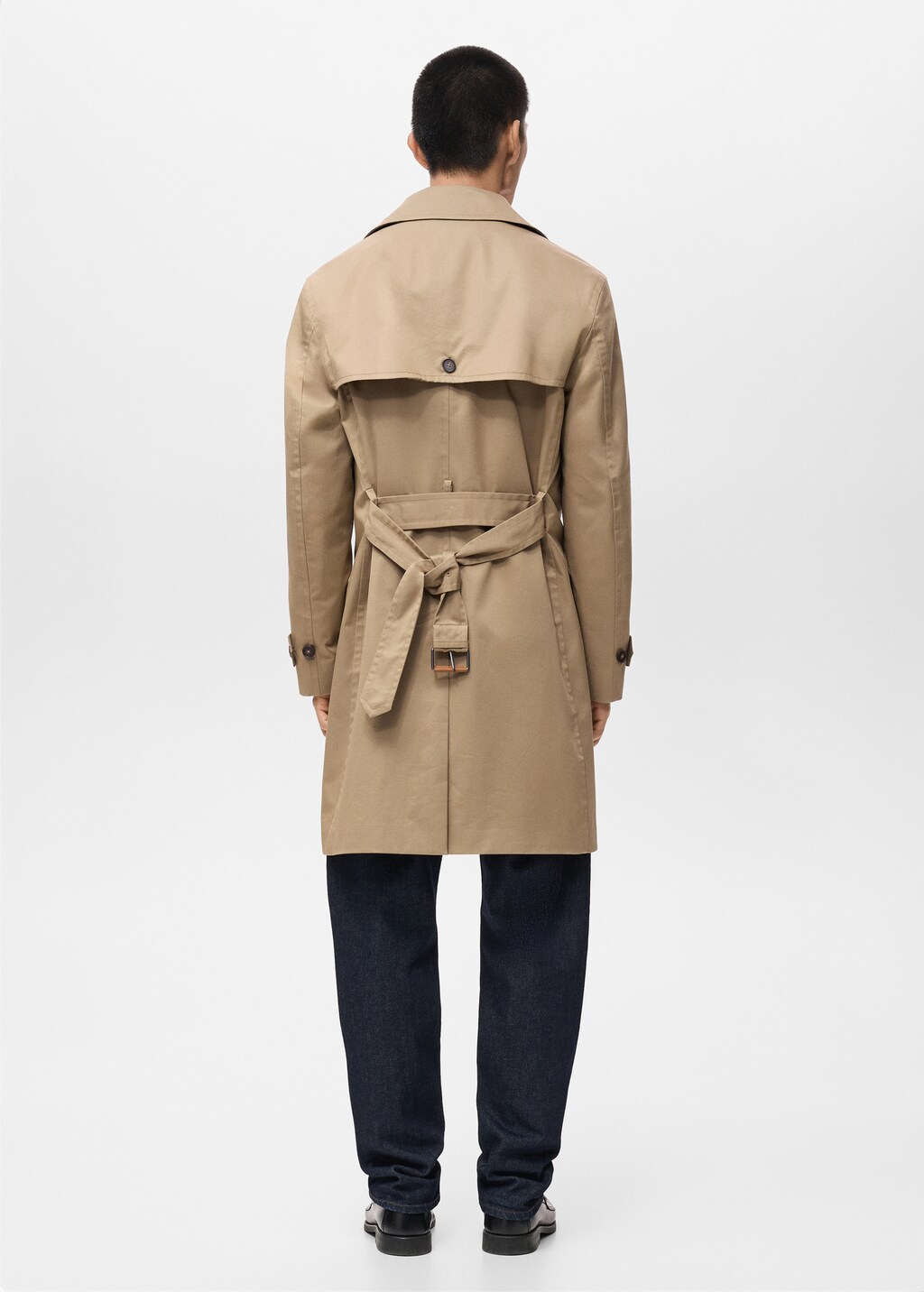 Water-repellent belted trench coat