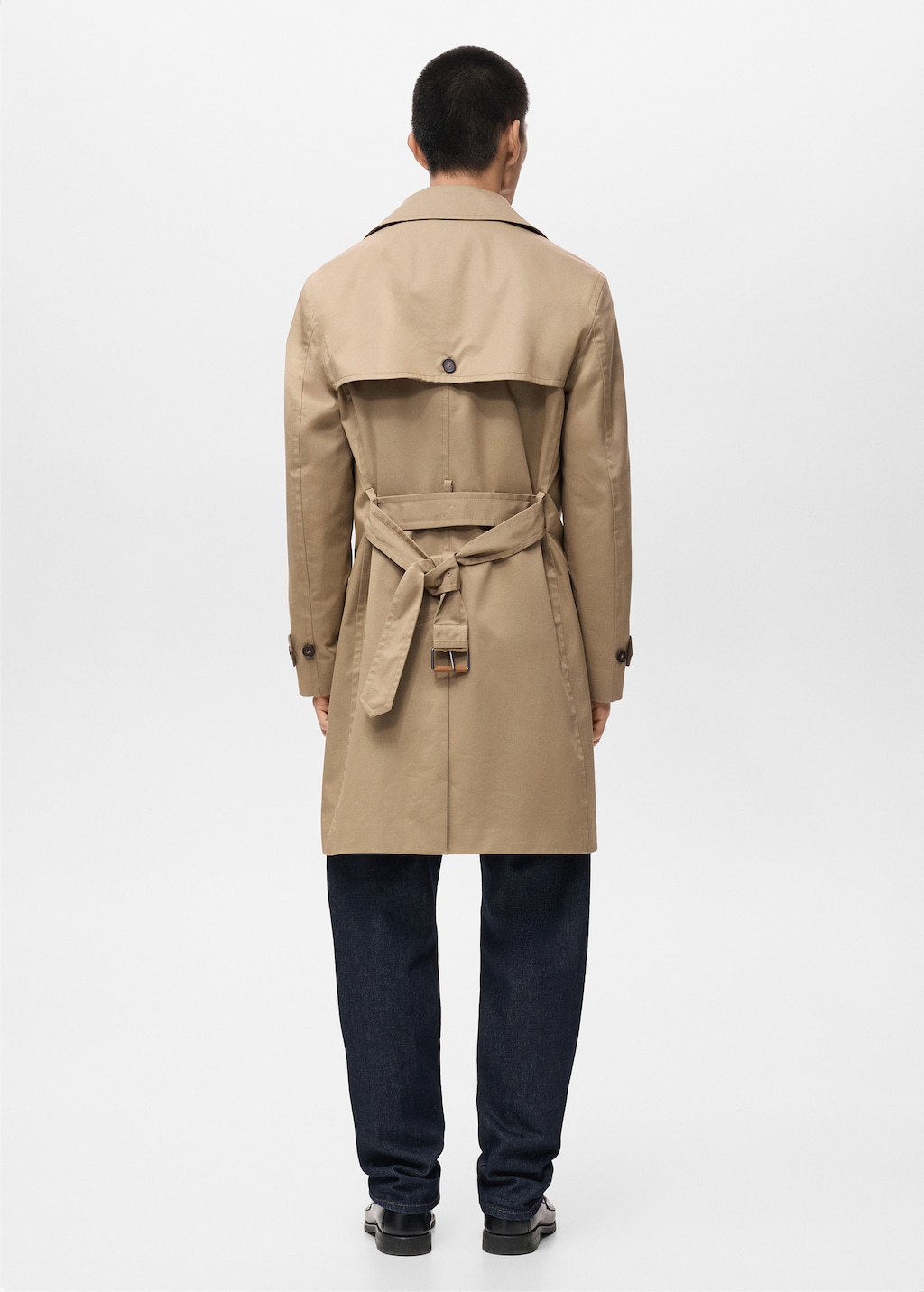 Water-repellent belted trench coat