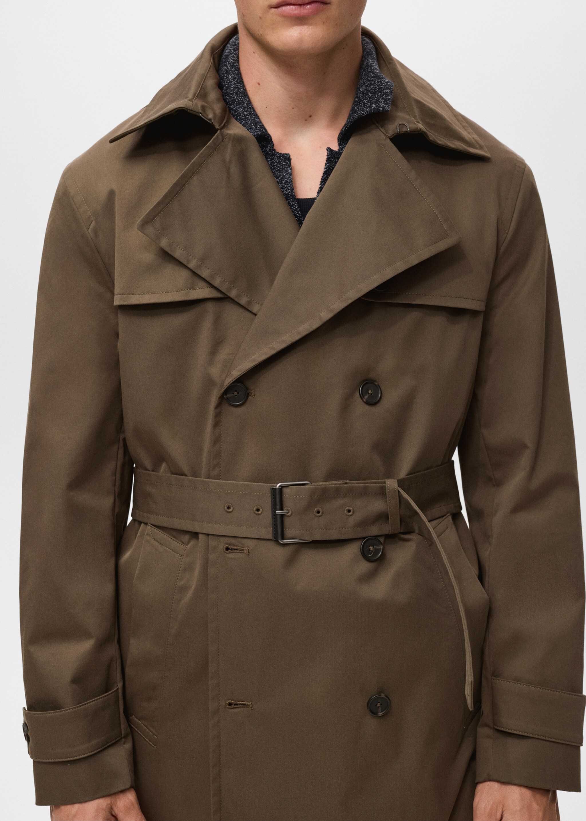 Water-repellent belted trench coat - Details of the article 4, Olive Green. Ref: 17015970-01.