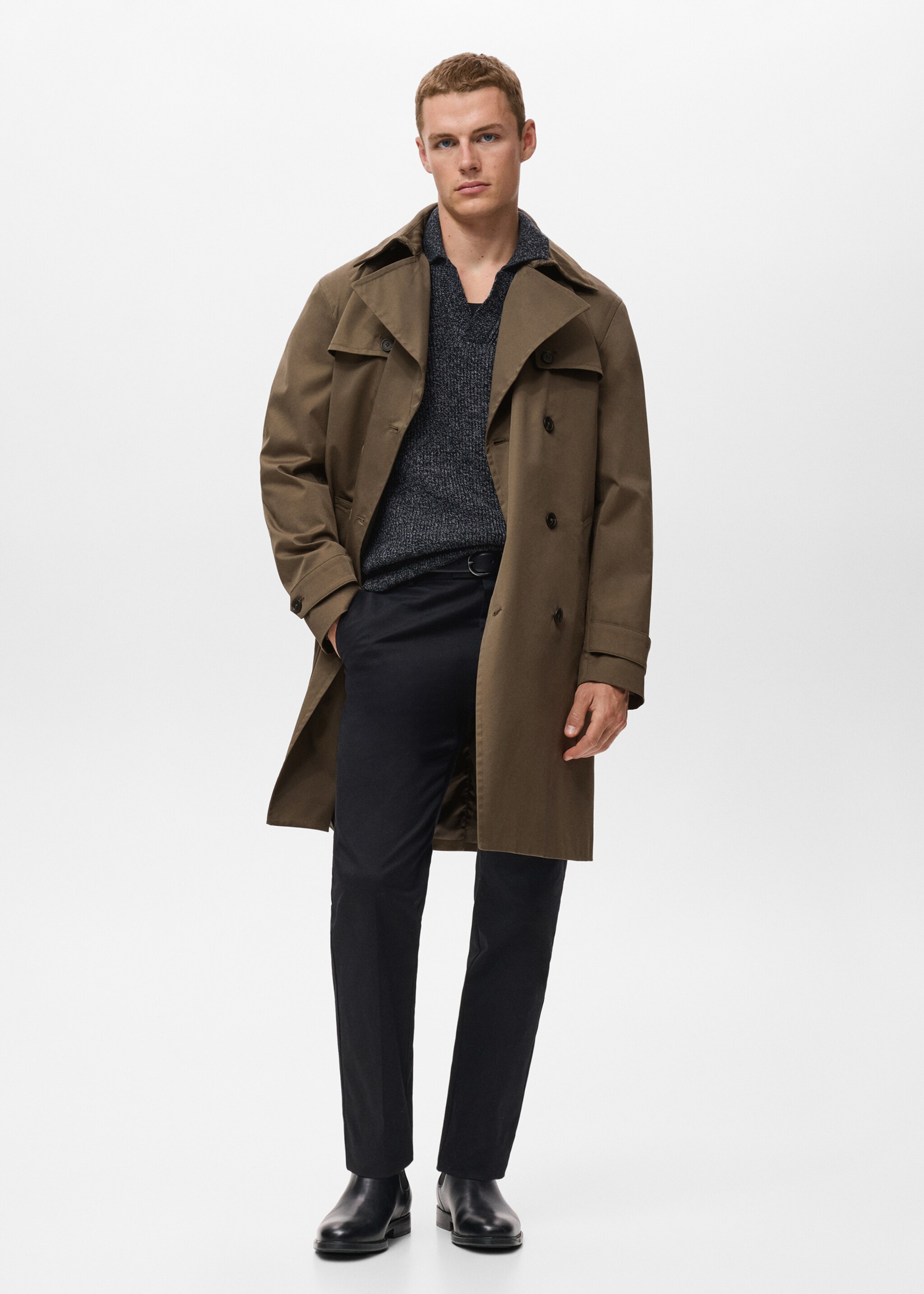 Water-repellent belted trench coat - General plane, Olive Green. Ref: 17015970-01.