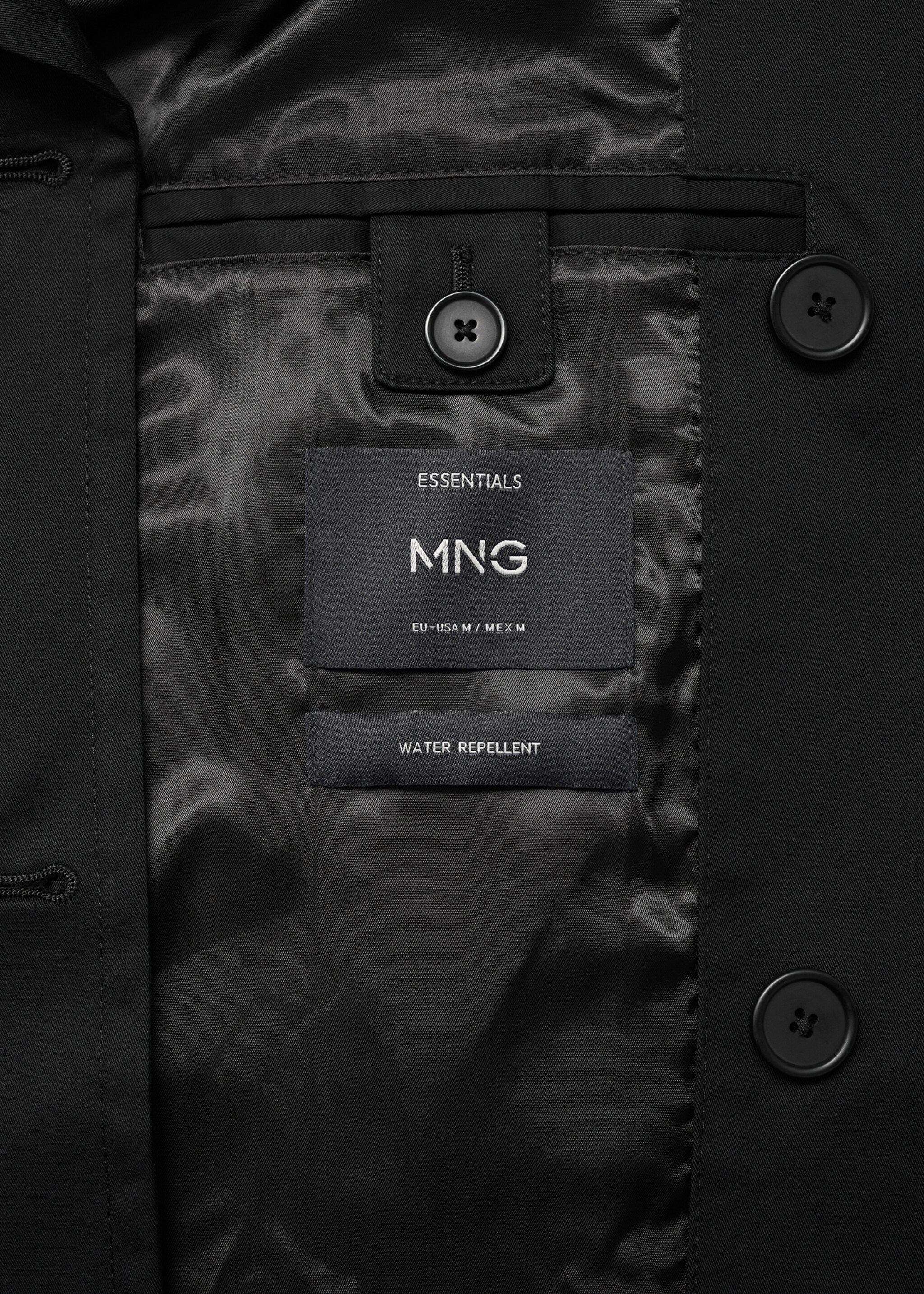 Water-repellent belted trench coat - Details of the article 0, Black. Ref: 17015970-01.