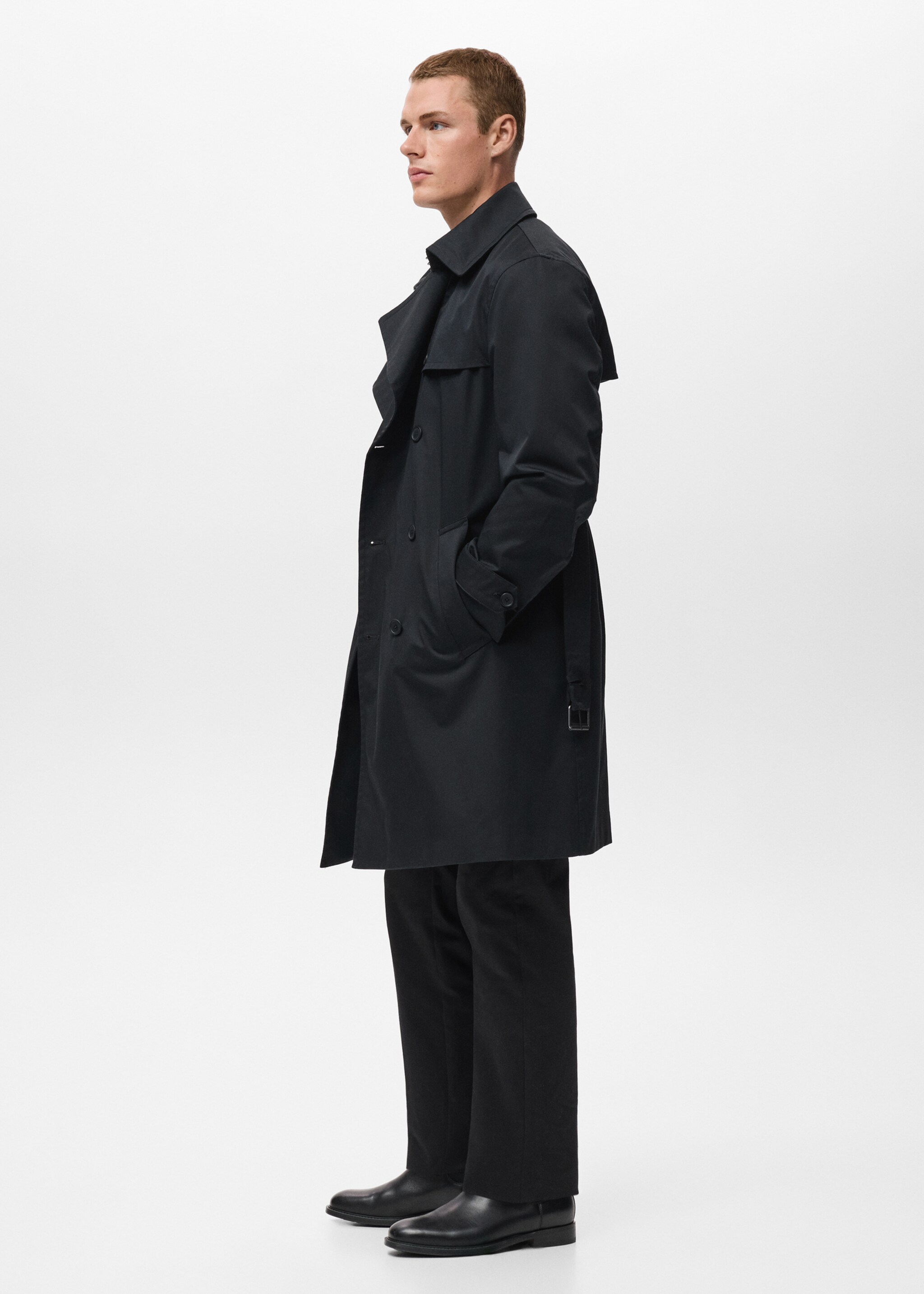 Water-repellent belted trench coat - Details of the article 2, Black. Ref: 17015970-01.