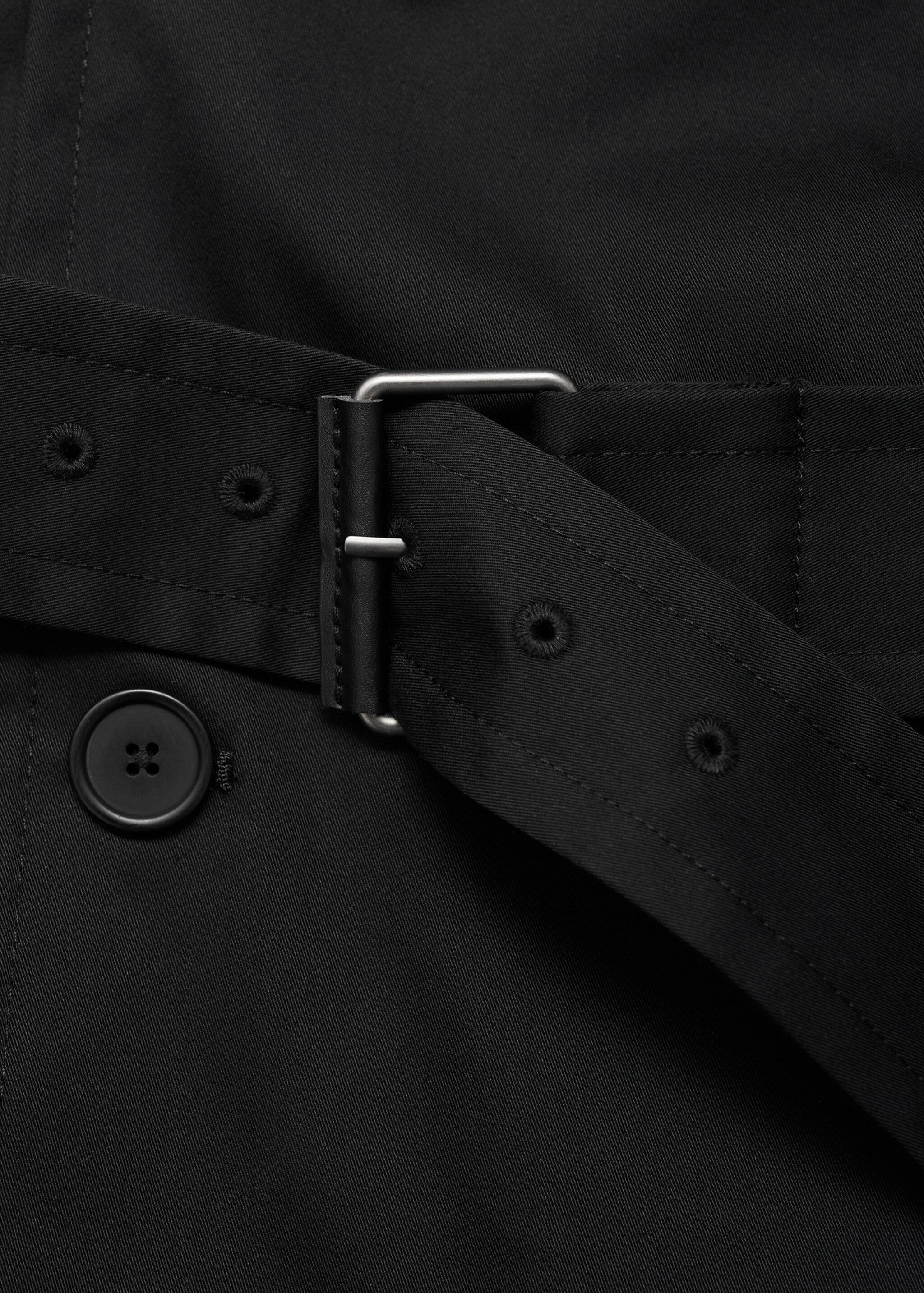 Water-repellent belted trench coat - Details of the article 8, Black. Ref: 17015970-01.