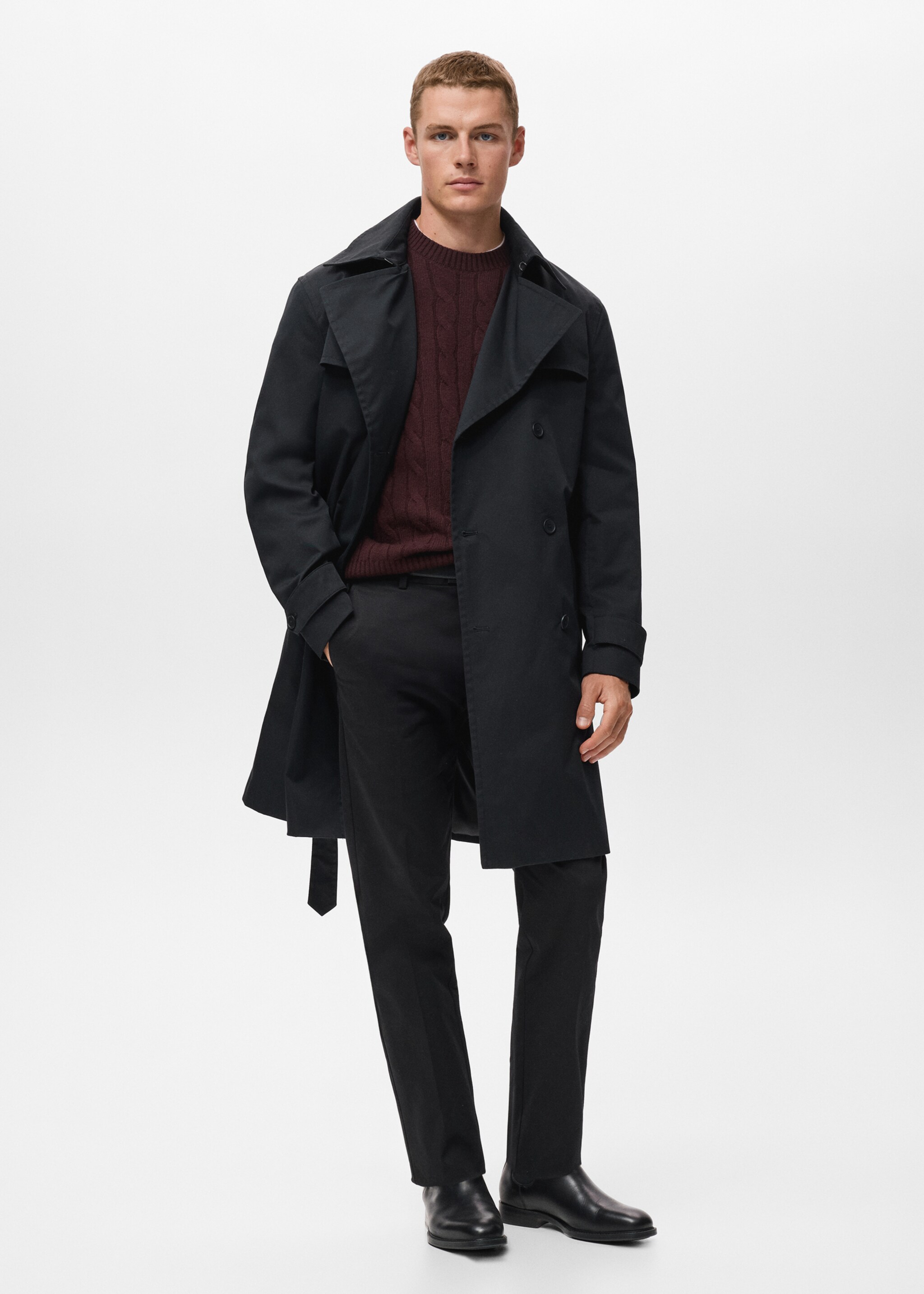 Water-repellent belted trench coat - General plane, Black. Ref: 17015970-01.