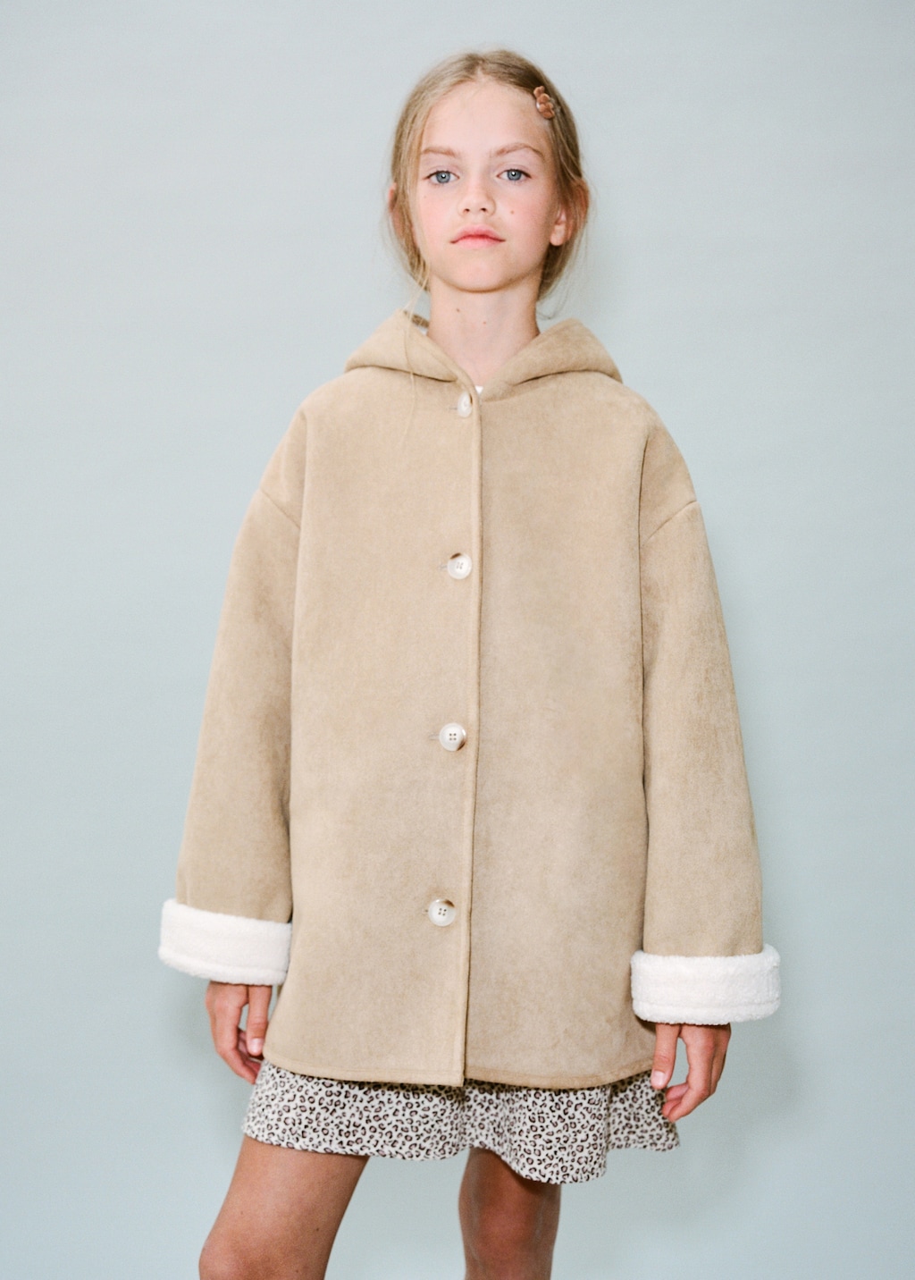 Shearling-effect hooded coat
