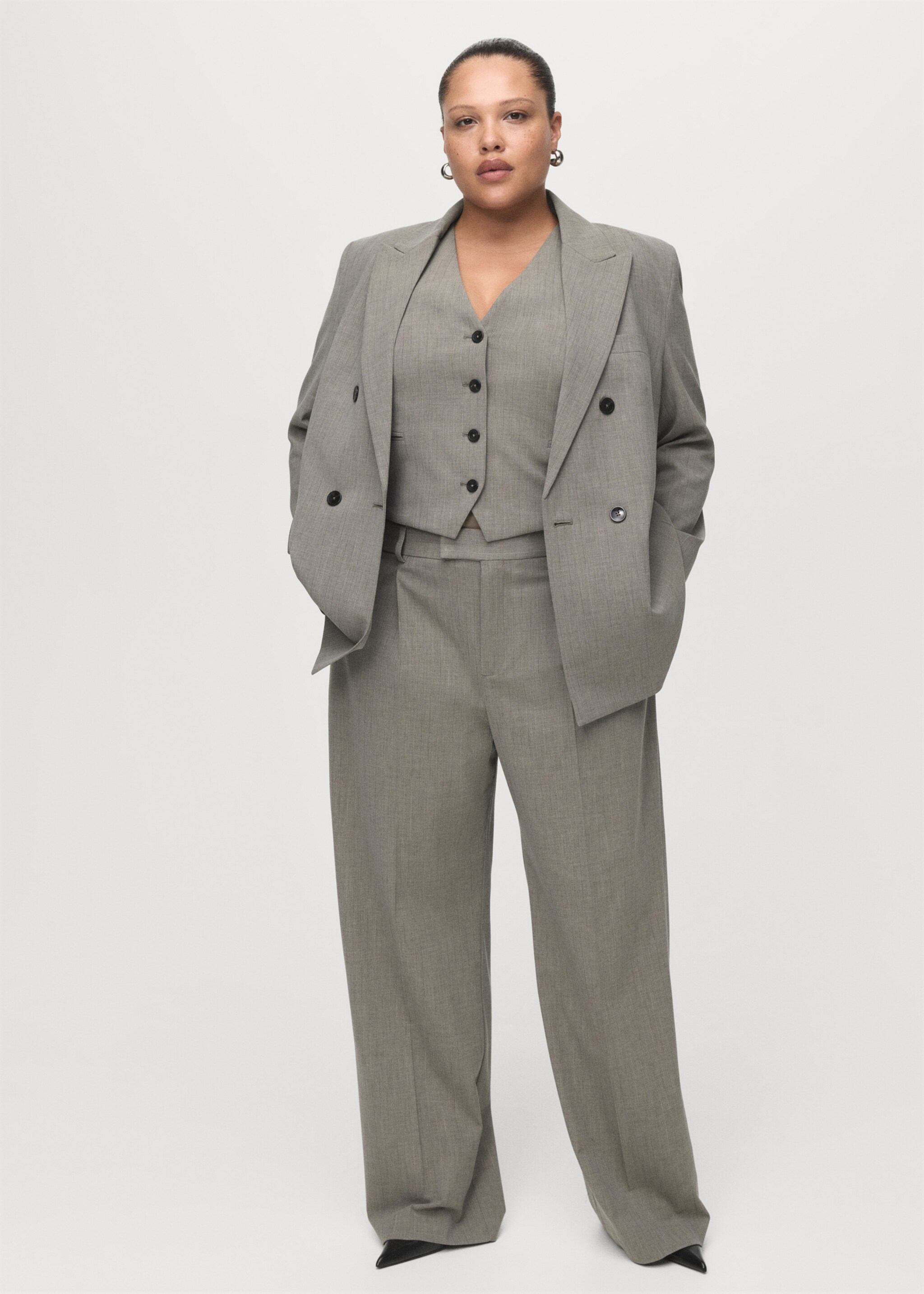 Straight wool-blend suit trousers - Details of the article 3, Grey. Ref: 17017142-01.