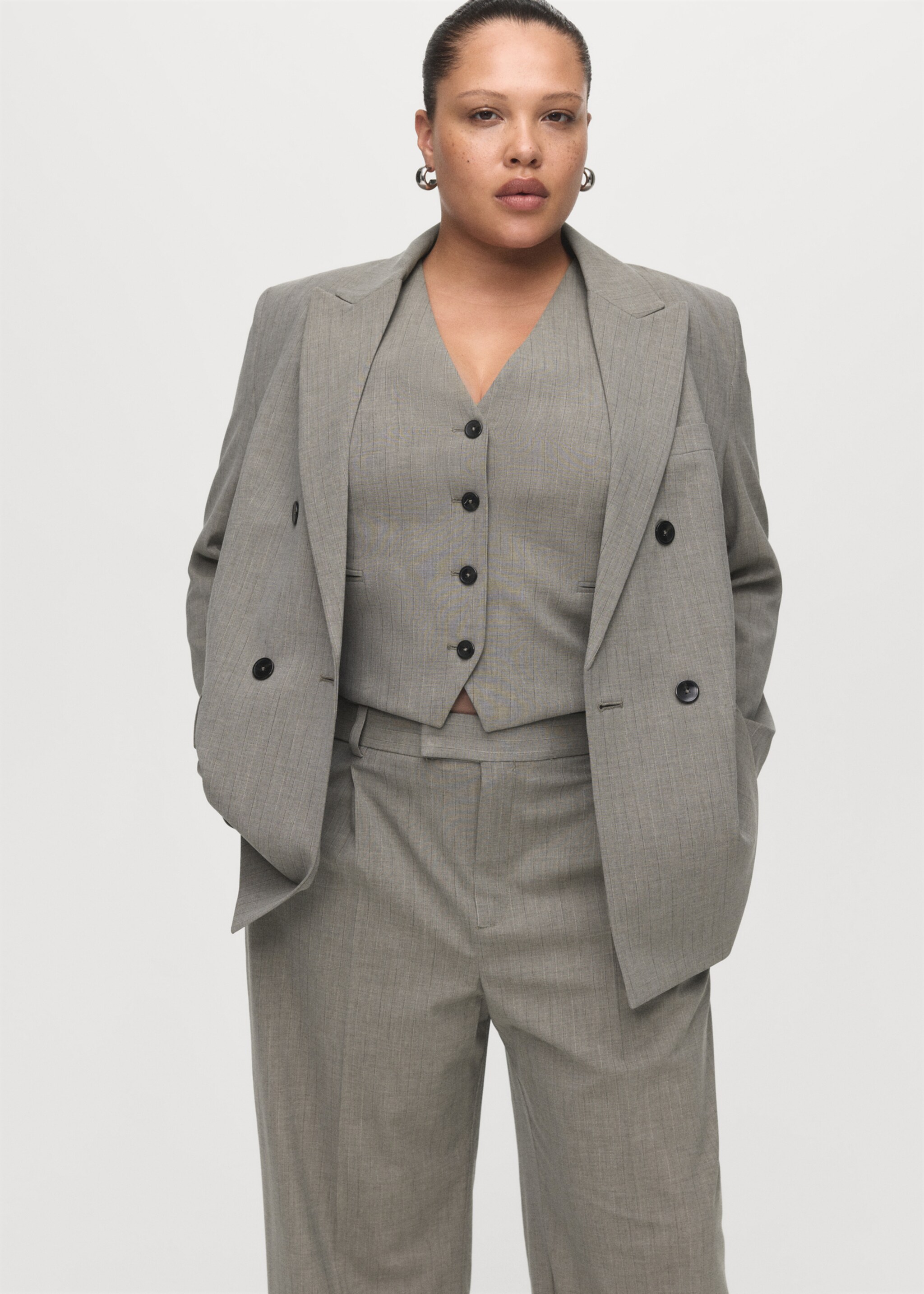 Straight wool-blend suit trousers - Details of the article 5, Grey. Ref: 17017142-01.