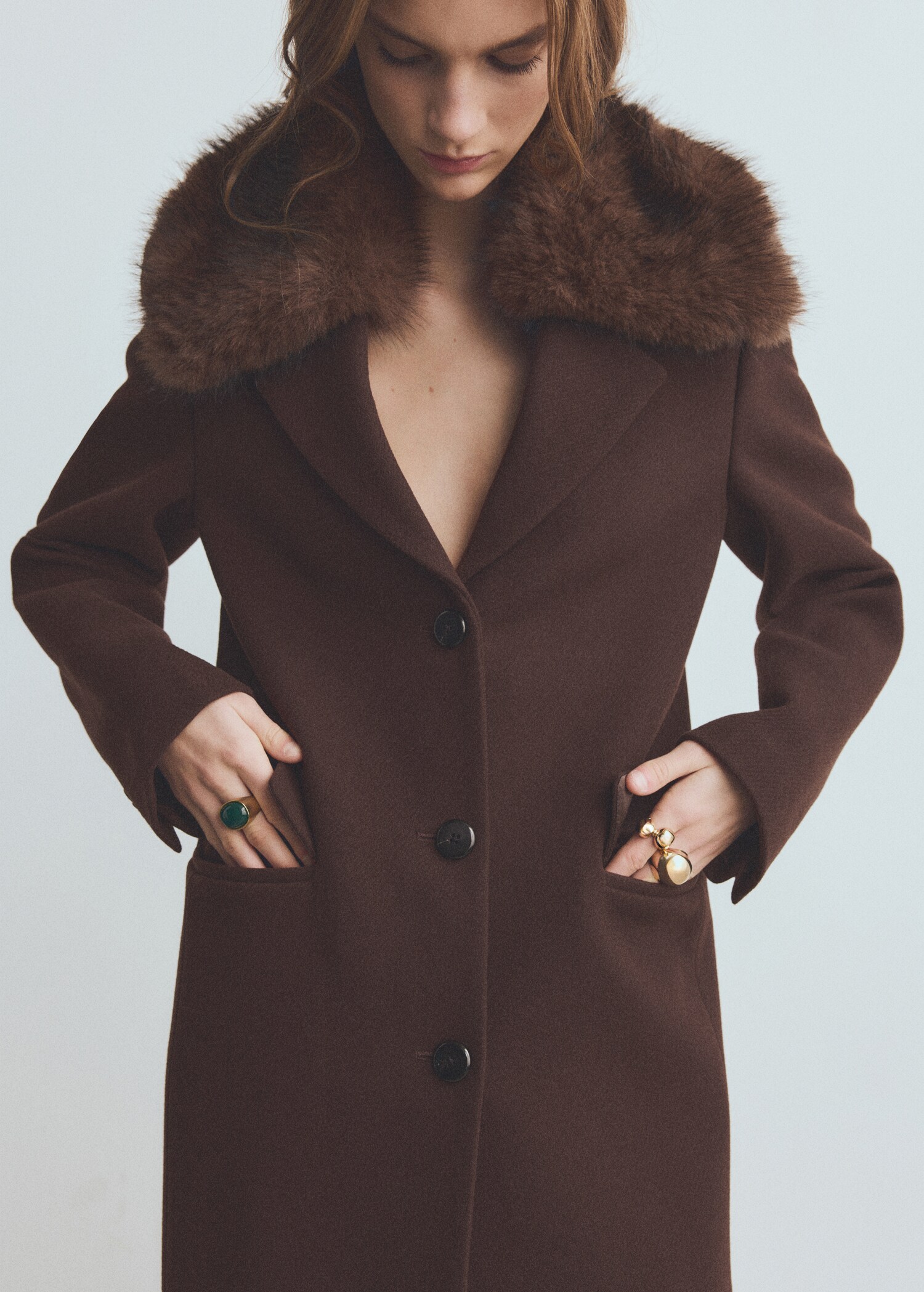 Wool coat with fur collar - Medium plane