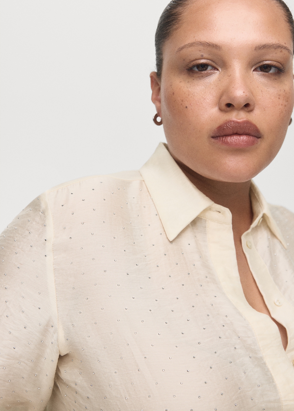 Satin shirt with rhinestones