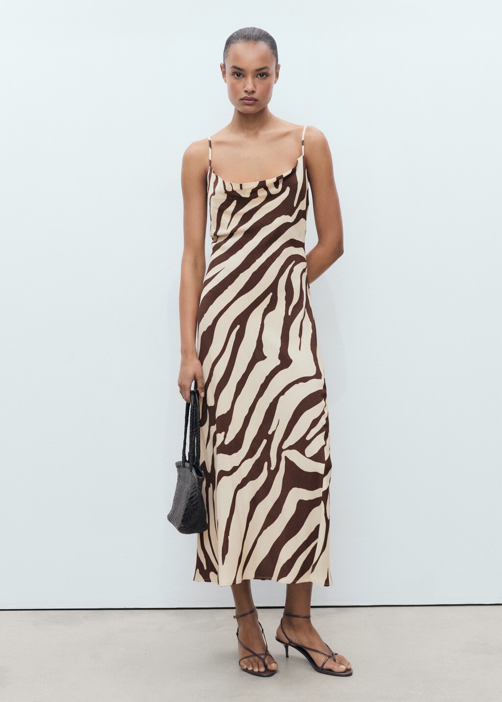 Zebra-print dress with draped neckline