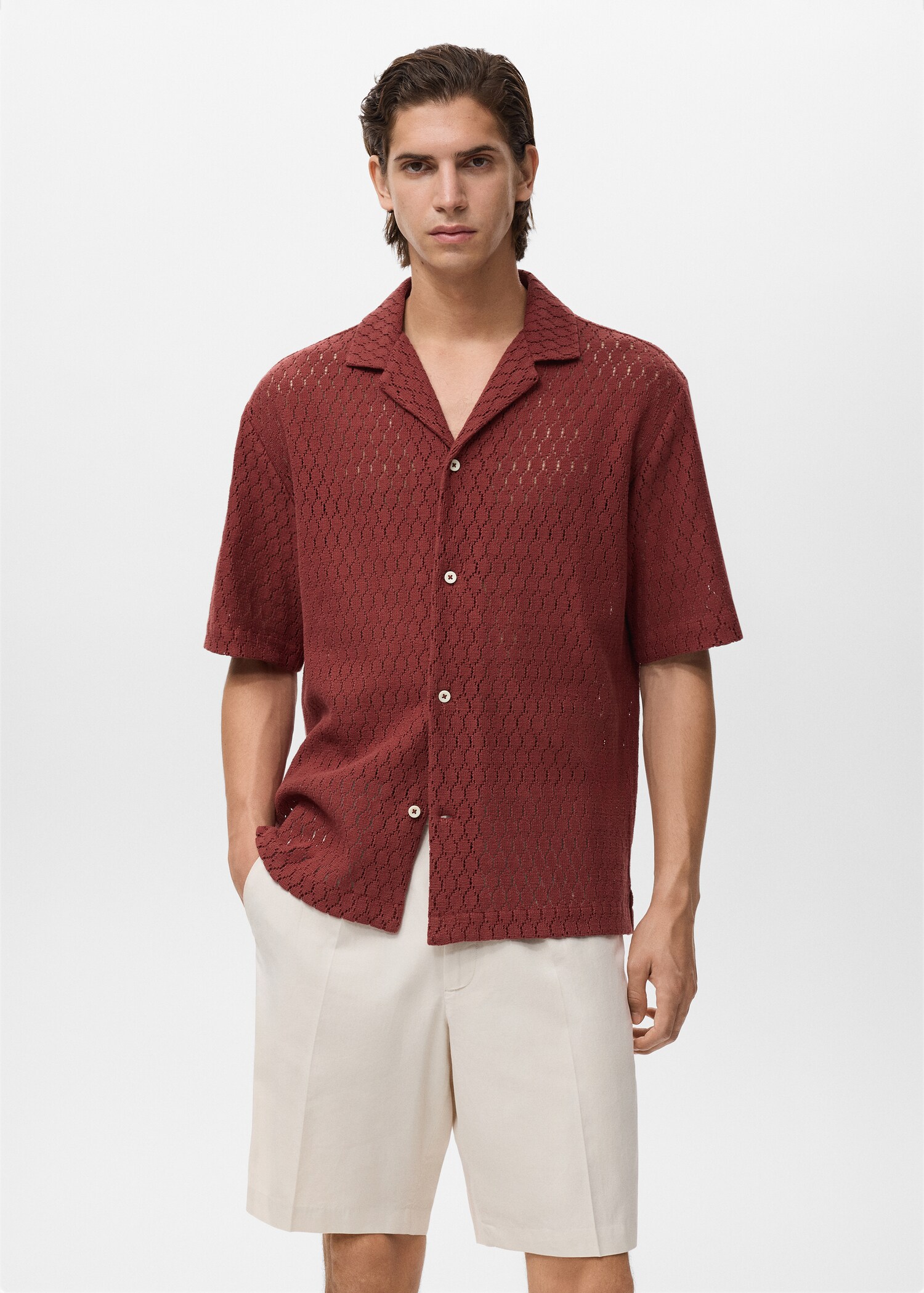 Cotton blouse with openwork detail - Medium plane