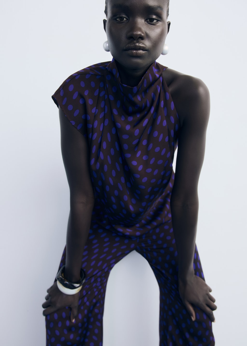 トップス maa Polka-dot blouse with draped collar - Women | MANGO USA