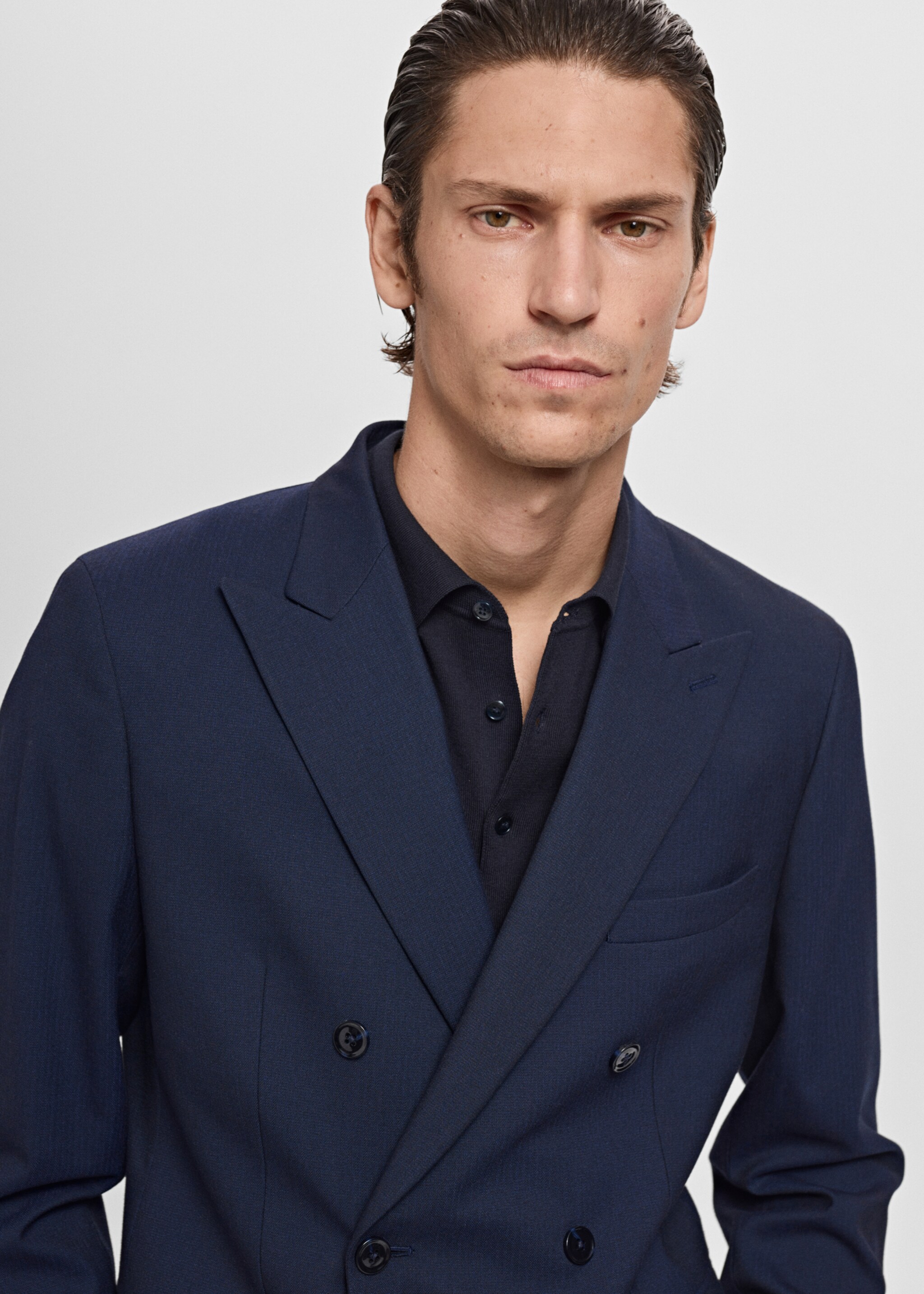 Monaco double-breasted slim-fit suit jacket - Details of the article 1, Navy. Ref: 17025150-01.