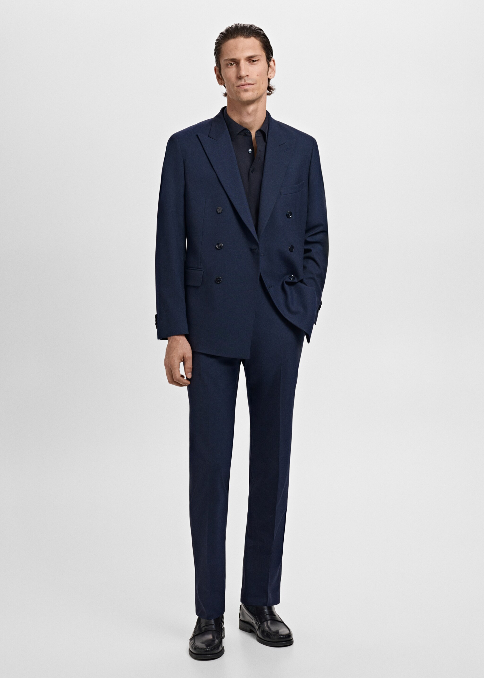 Monaco double-breasted slim-fit suit jacket - General plane, Navy. Ref: 17025150-01.