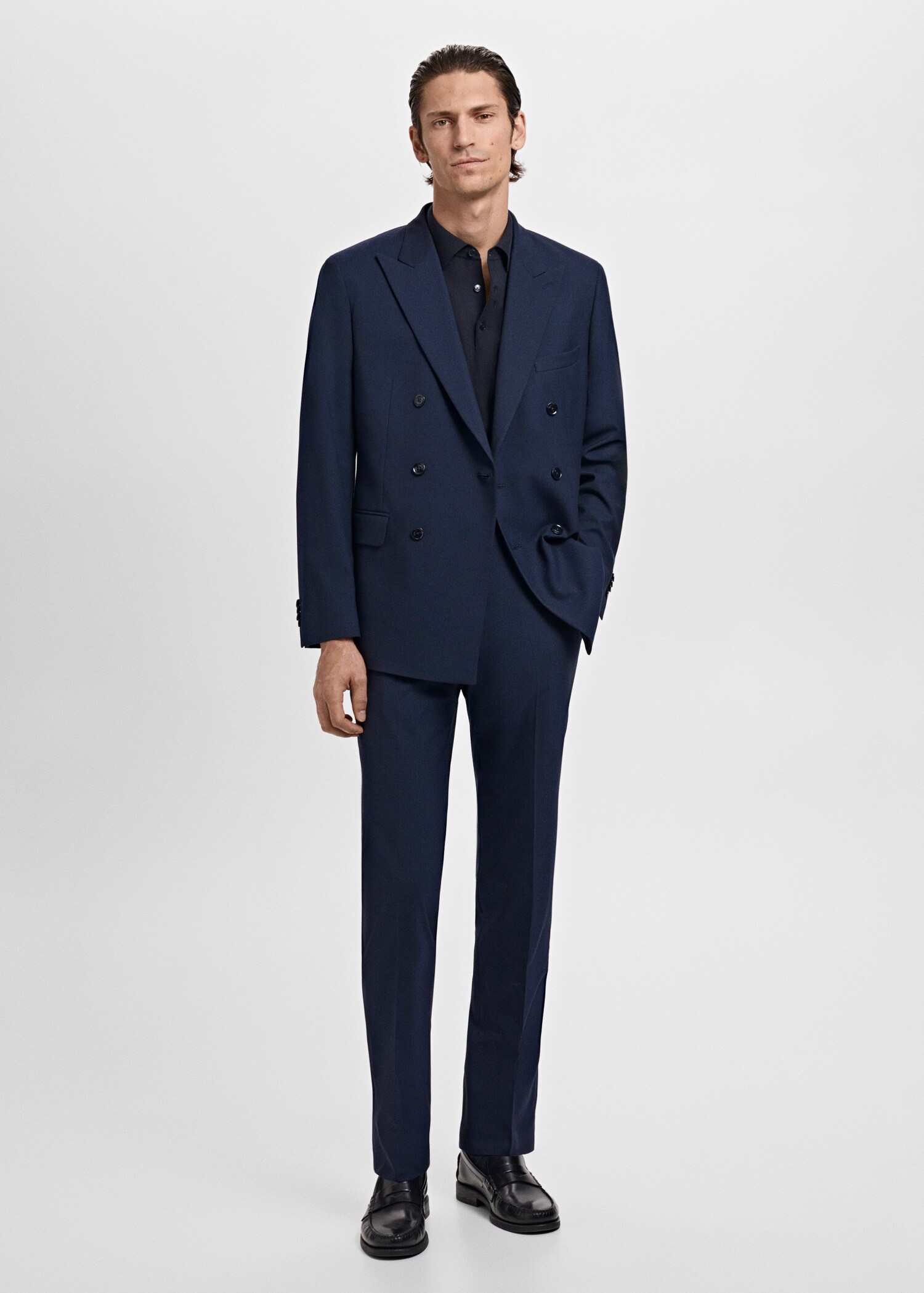 Monaco double-breasted slim-fit suit jacket - General plane