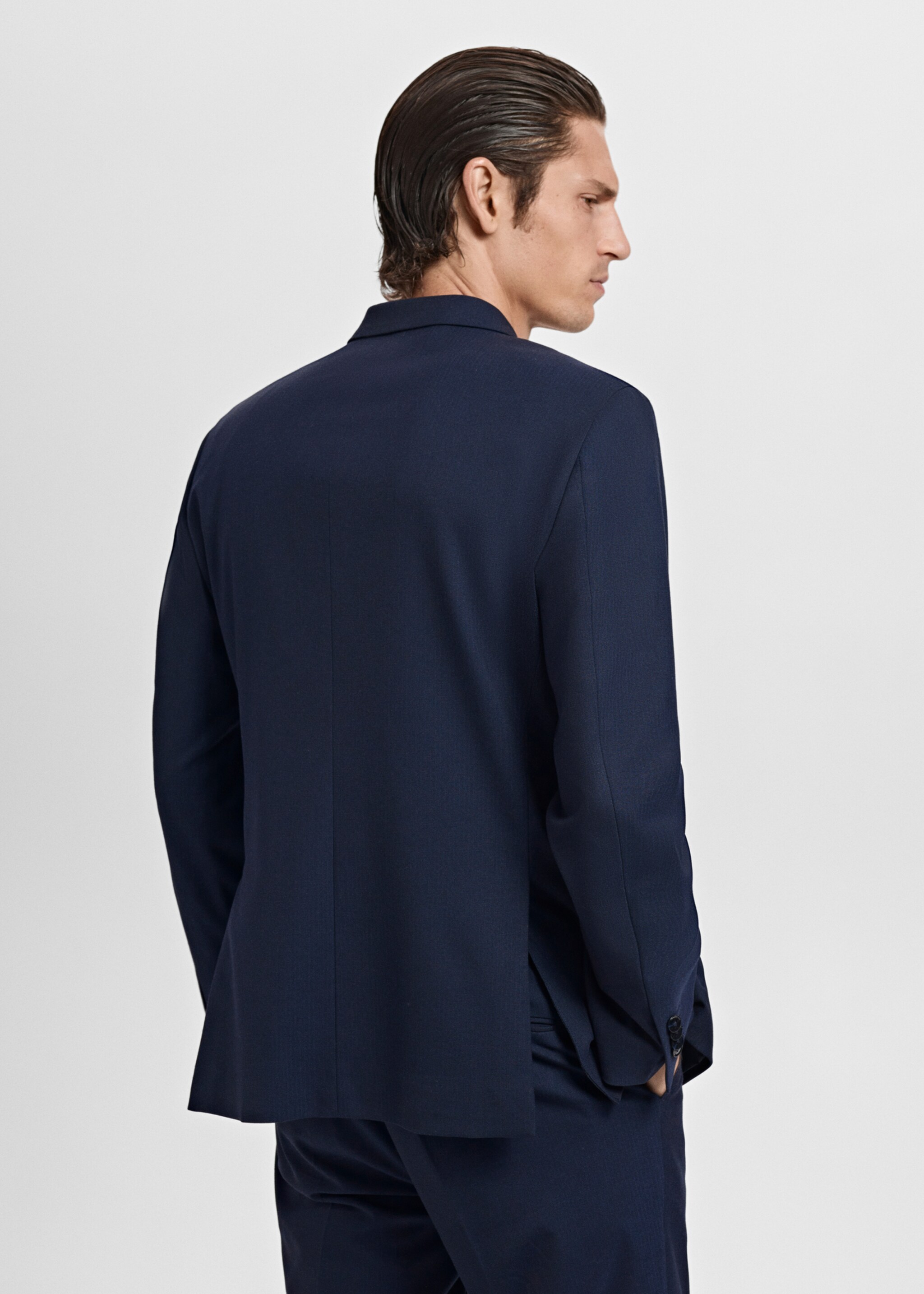 Monaco double-breasted slim-fit suit jacket - Reverse of the article, Navy. Ref: 17025150-01.