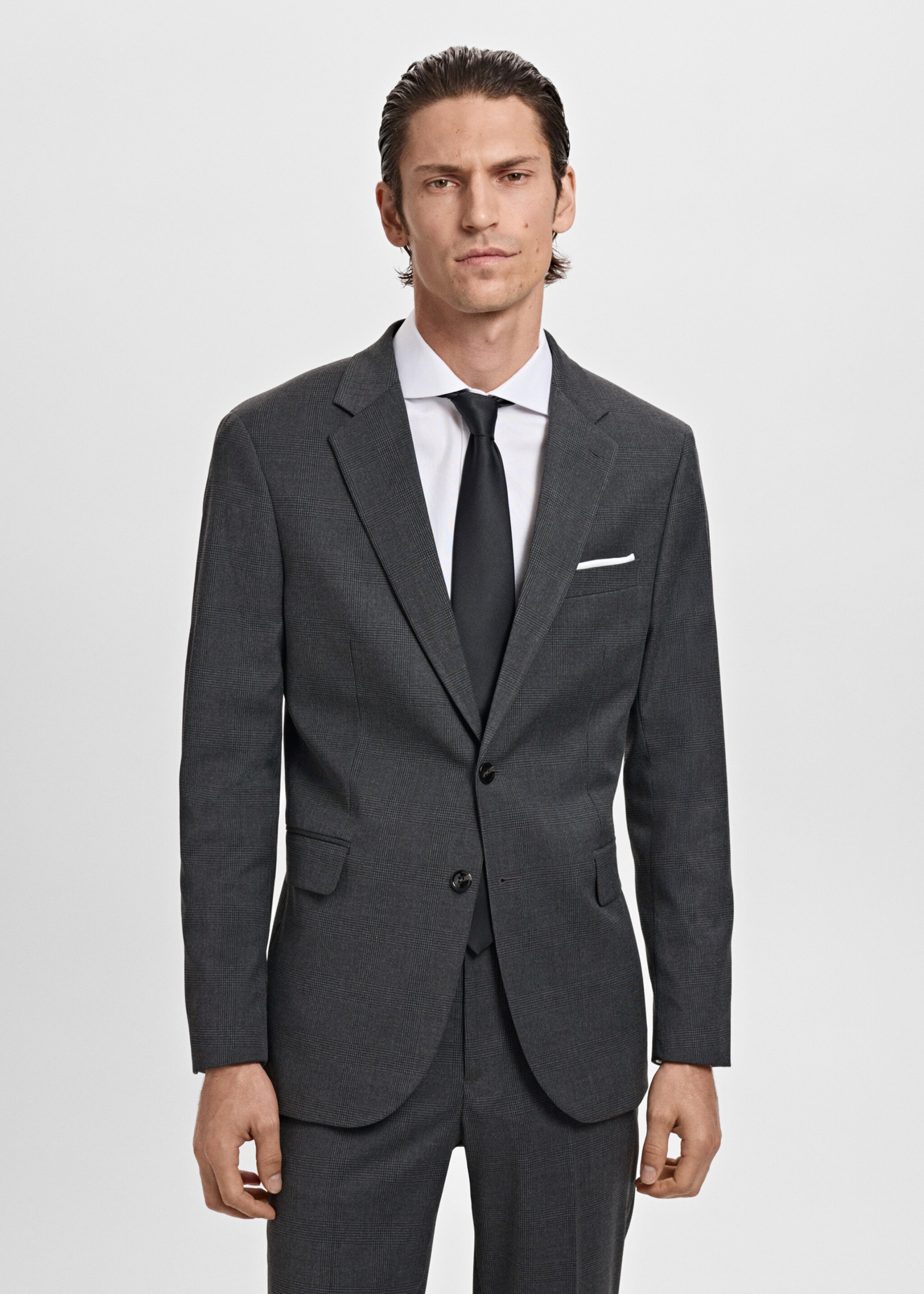 Milan slim-fit suit jacket - Medium plane, Dark Heather Grey. Ref: 17025154-01.