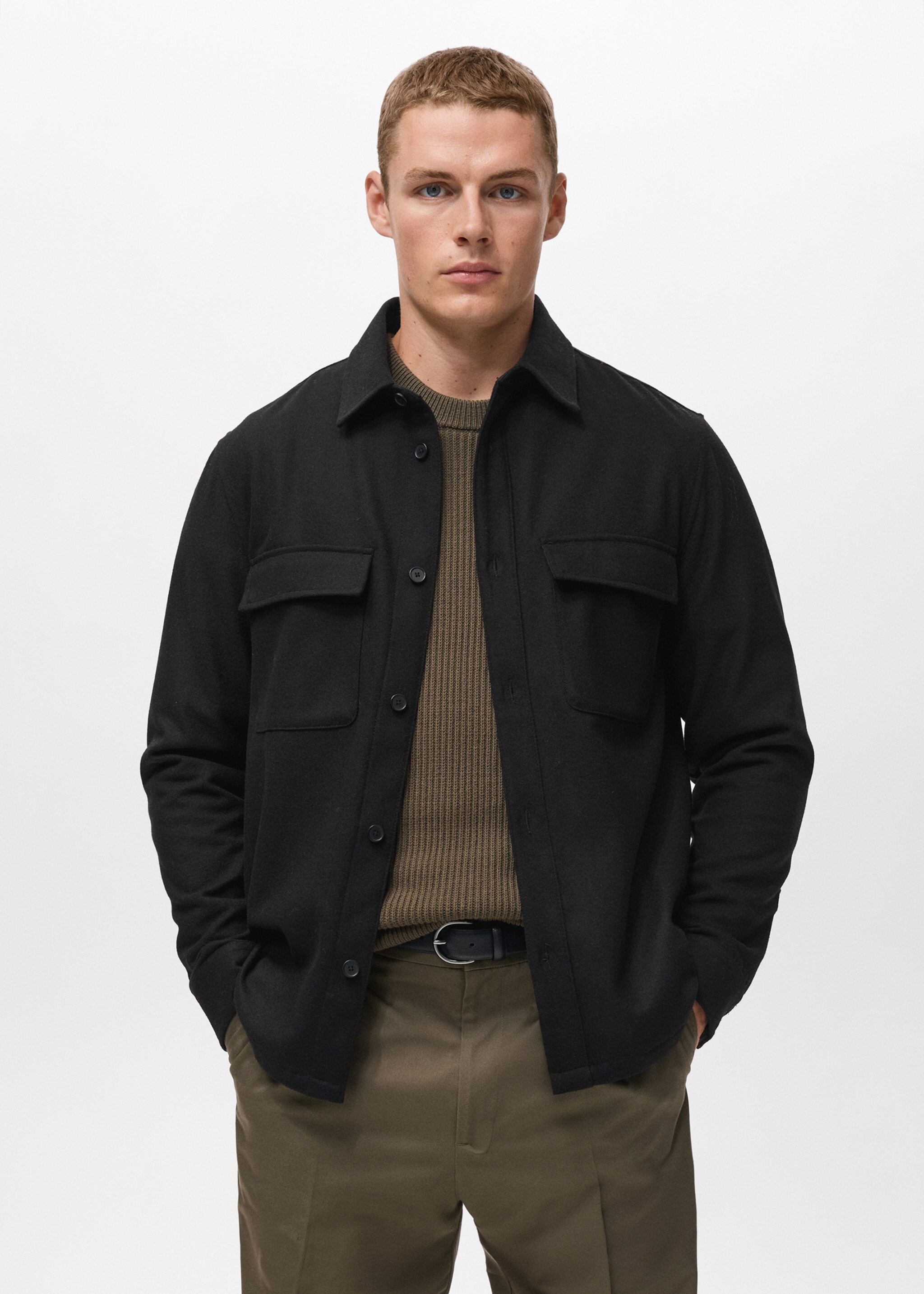Wool overshirt with pockets - Medium plane, Black. Ref: 17026724-01.