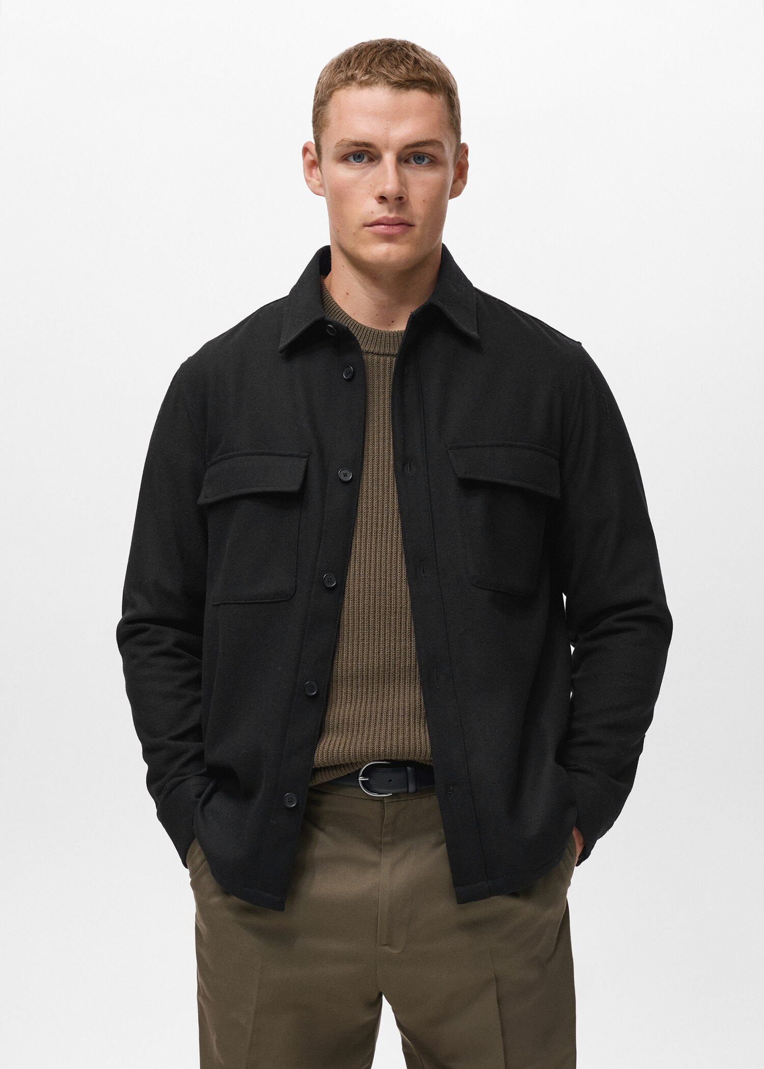 Wool overshirt with pockets - Medium plane