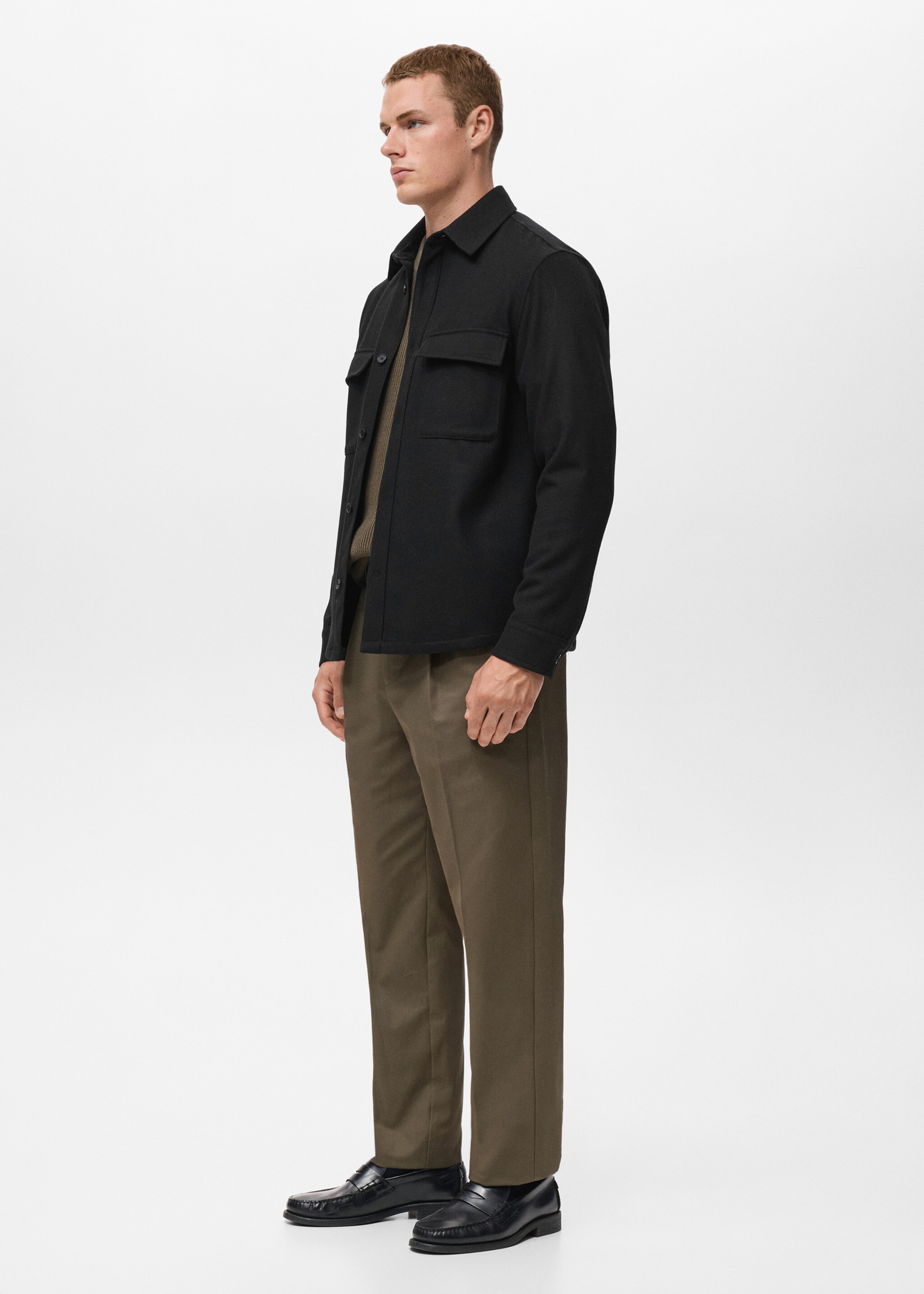 Wool overshirt with pockets - Details of the article 2, Black. Ref: 17026724-01.