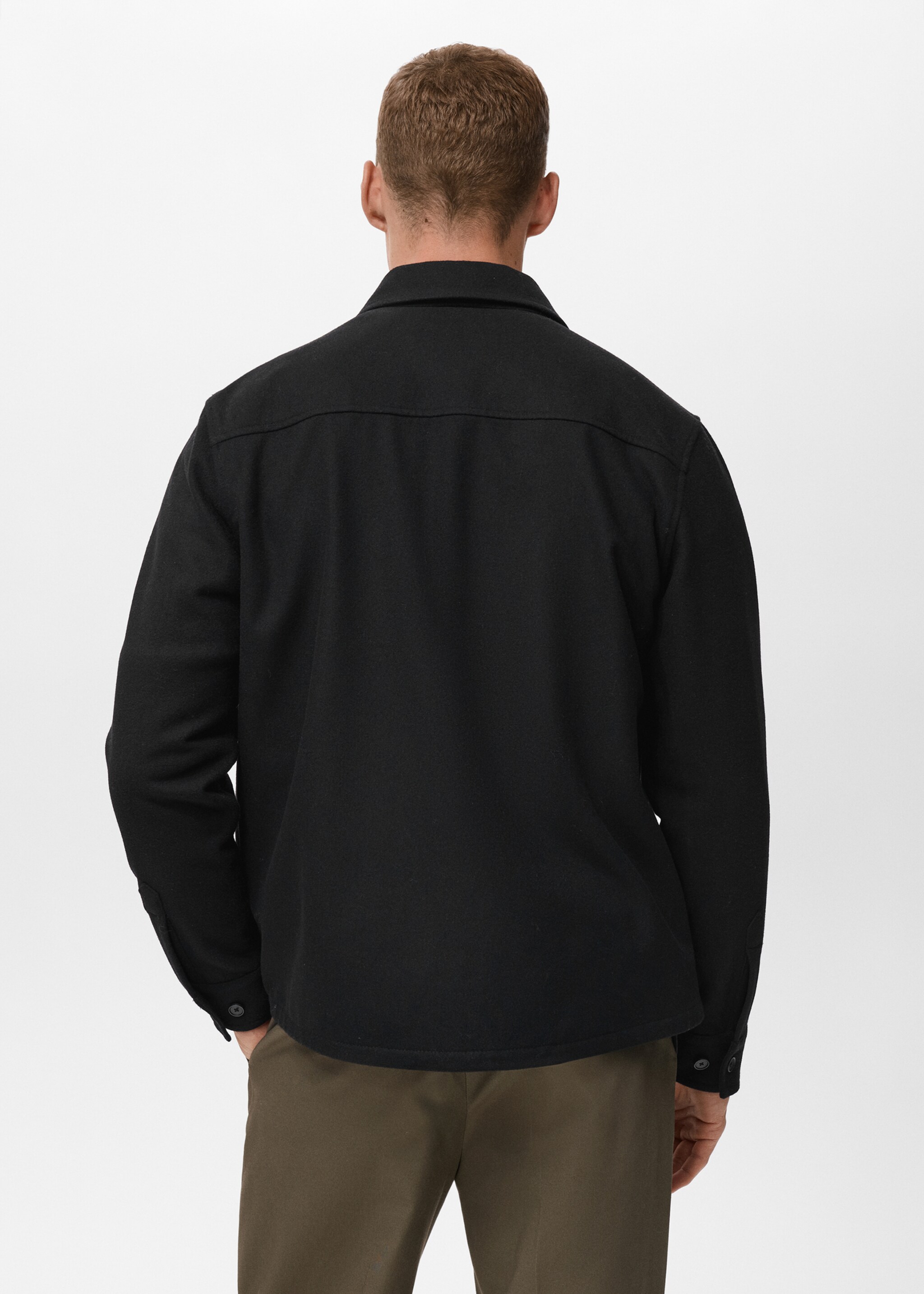 Wool overshirt with pockets - Reverse of the article, Black. Ref: 17026724-01.