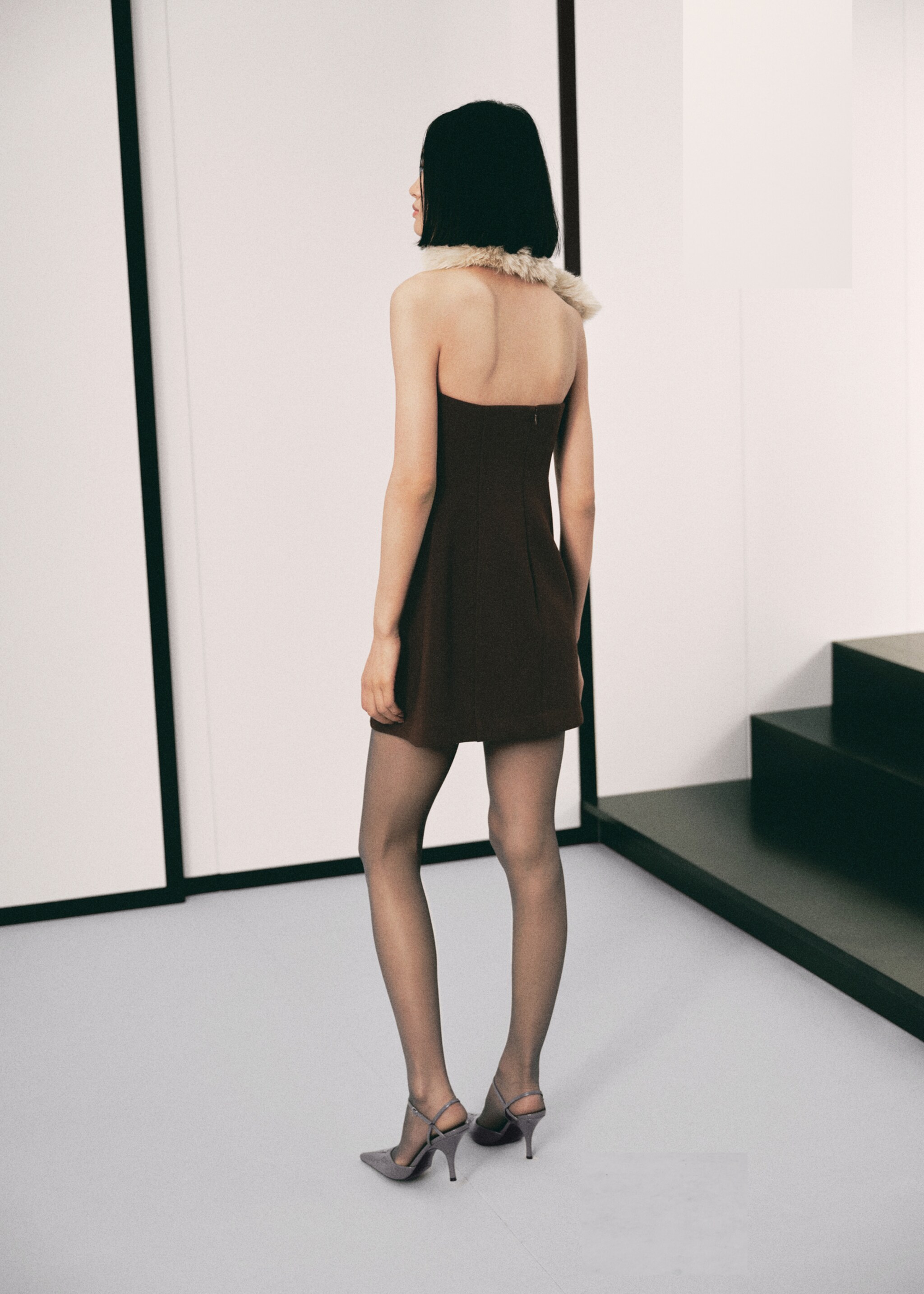 Strapless flared dress - Reverse of the article, Chocolate. Ref: 17027139-01.