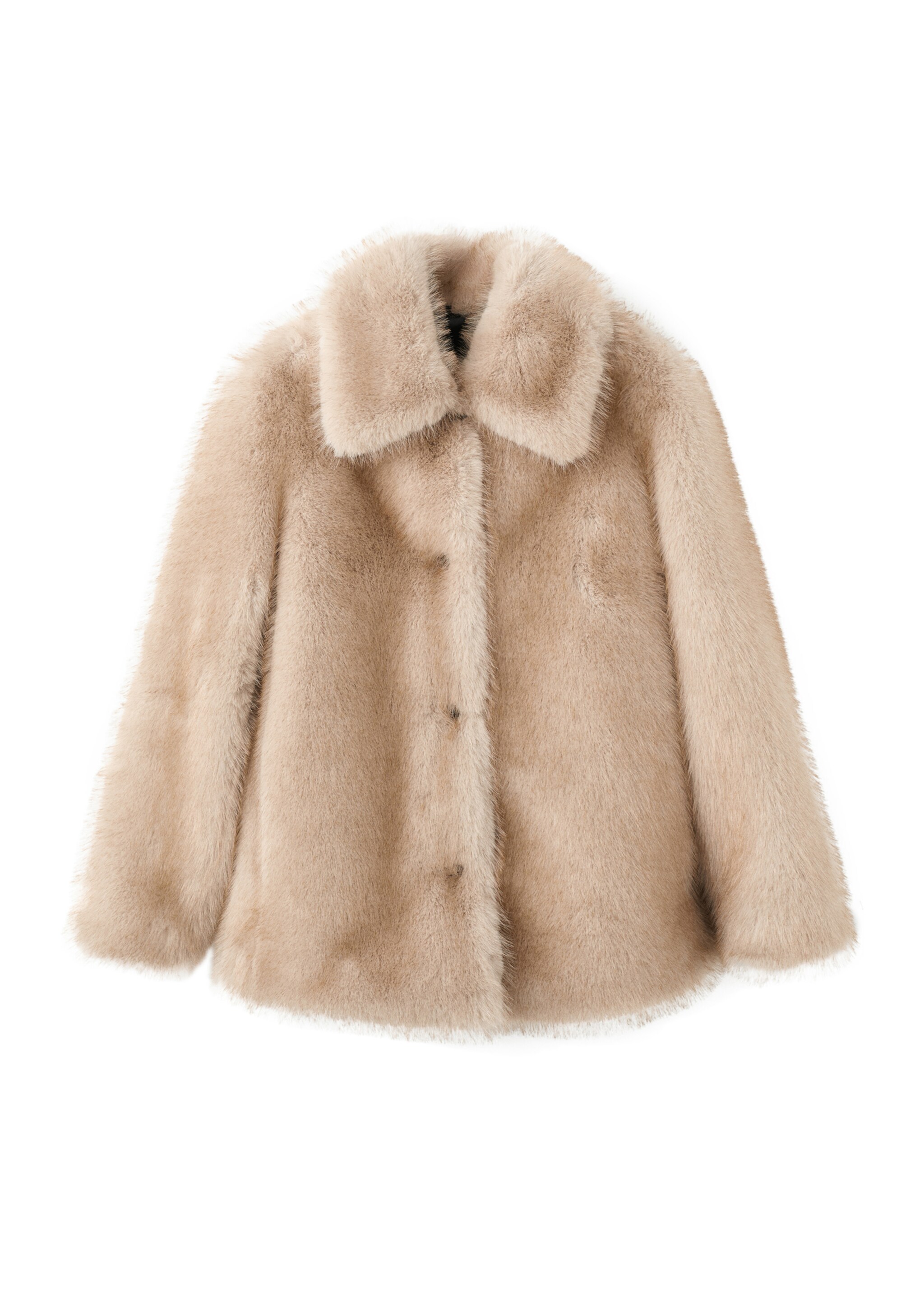 Fur-effect coat with buttons - Details of the article 8, Ecru. Ref: 17028270-02.