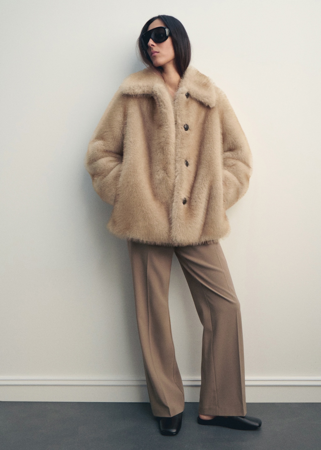 Faux-fur coat with buttons