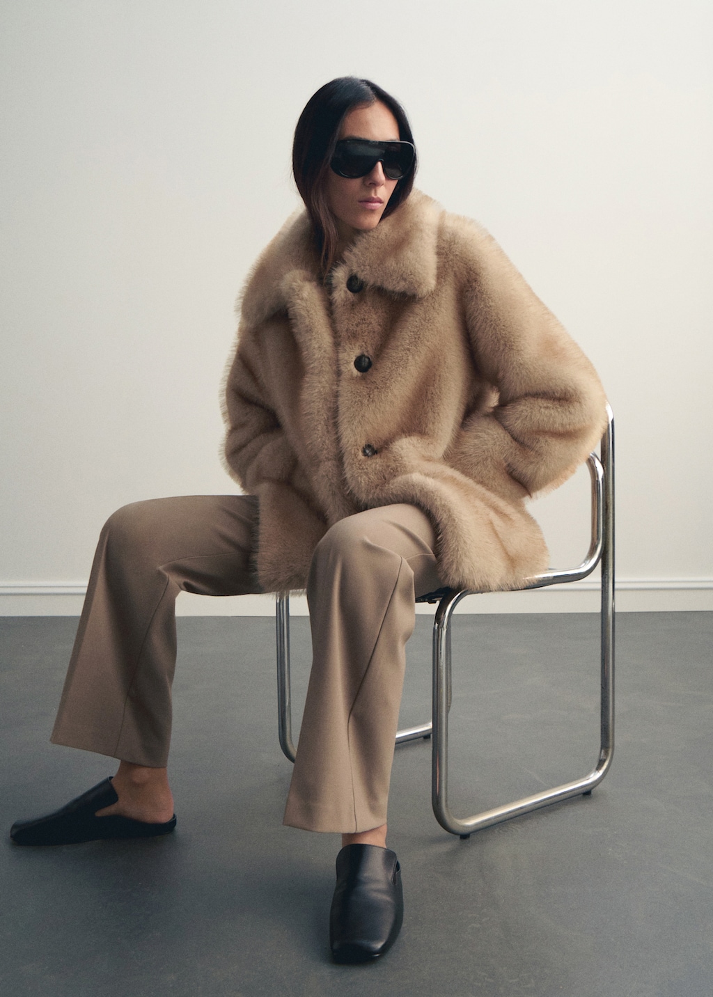 Faux-fur coat with buttons