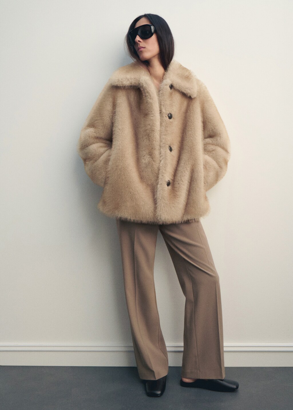 Faux-fur coat with buttons
