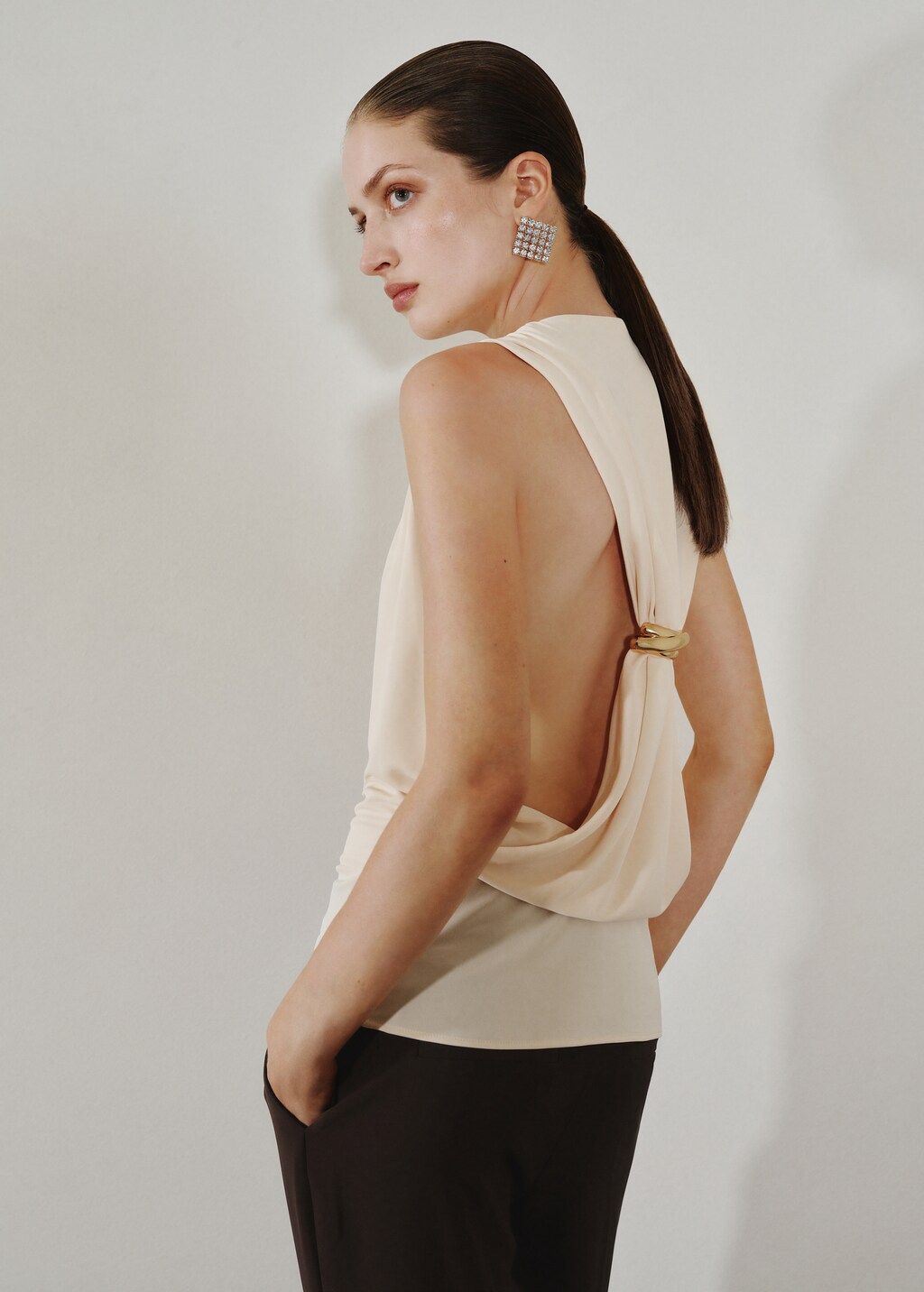 Draped top with metallic detail