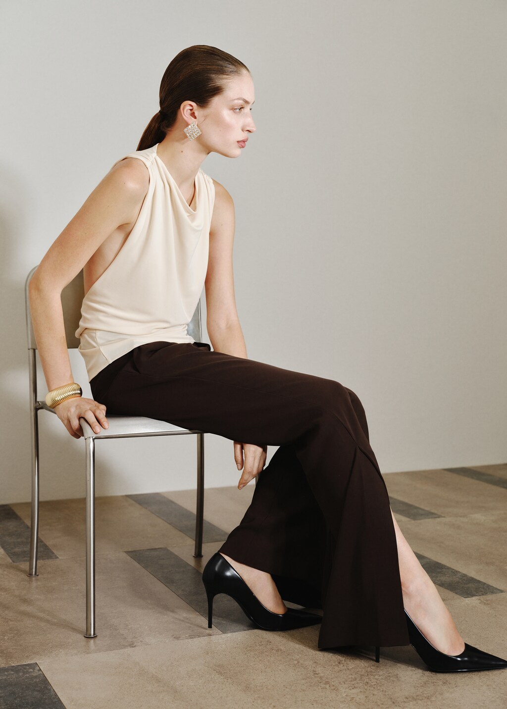 Draped top with metallic detail