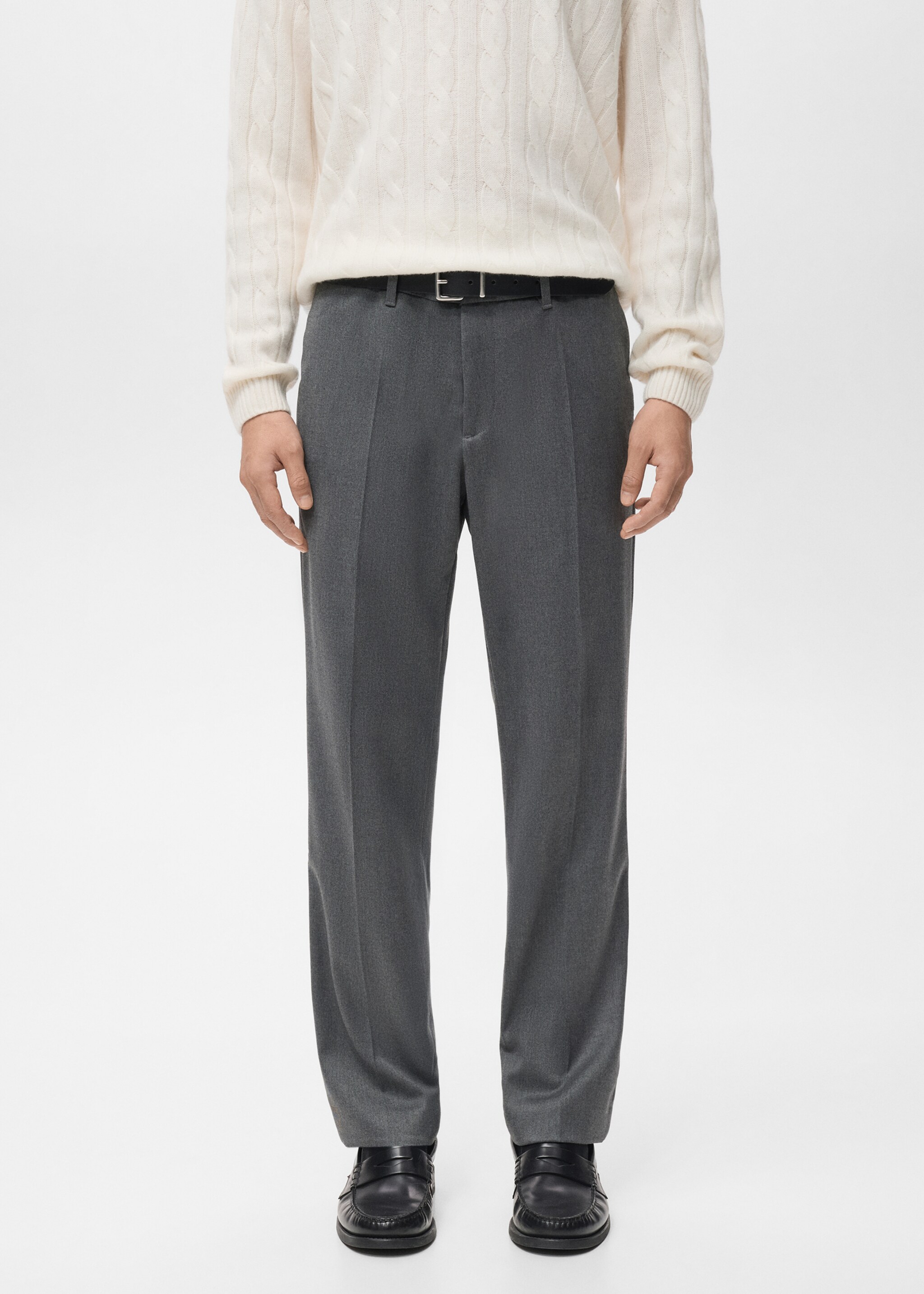 Flowy straight-fit trousers - Medium plane, Grey. Ref: 17029208-01.