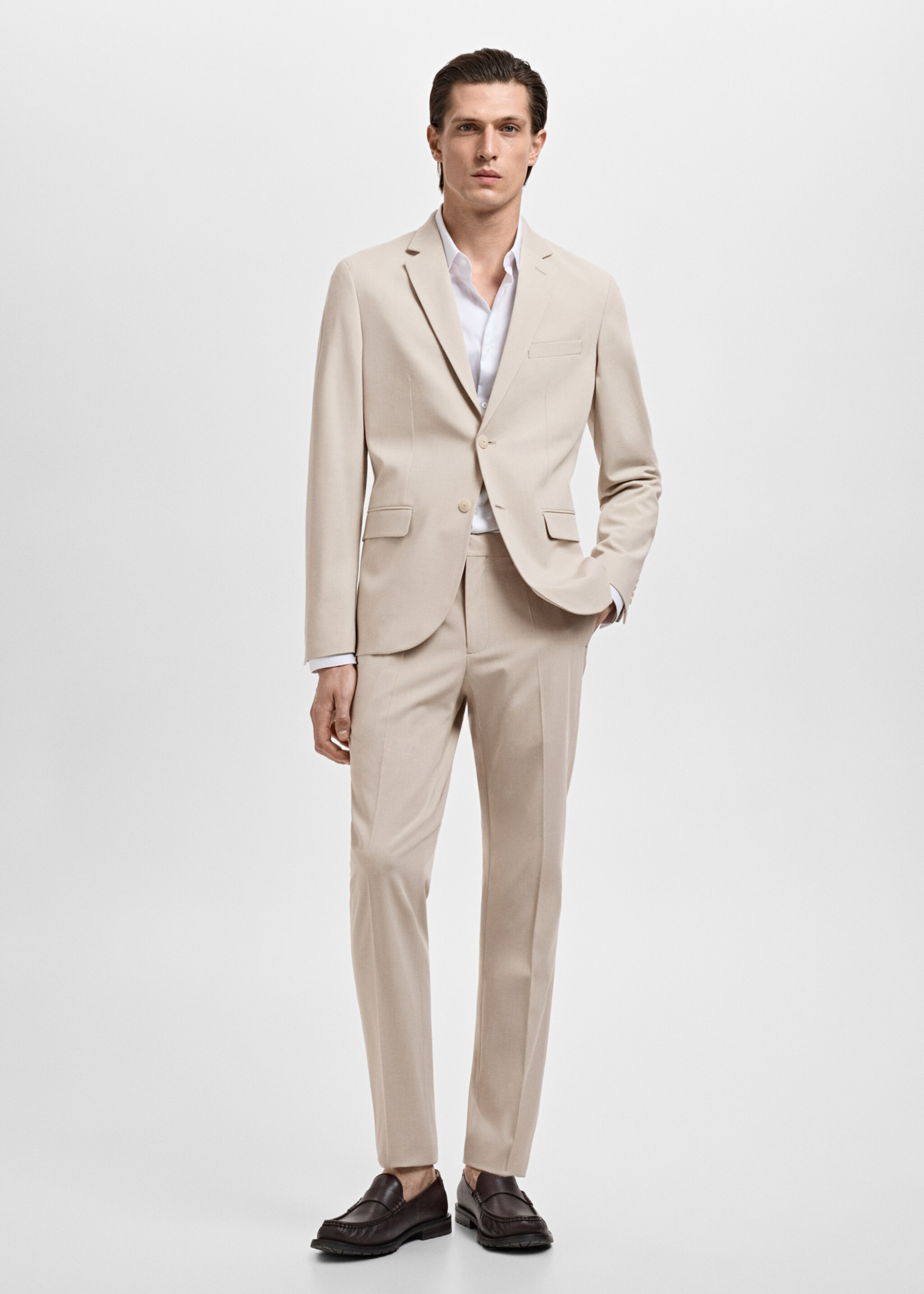 Blazer de fato stretch super slim fit - Plano geral, Bege. Ref: 17031191-01.