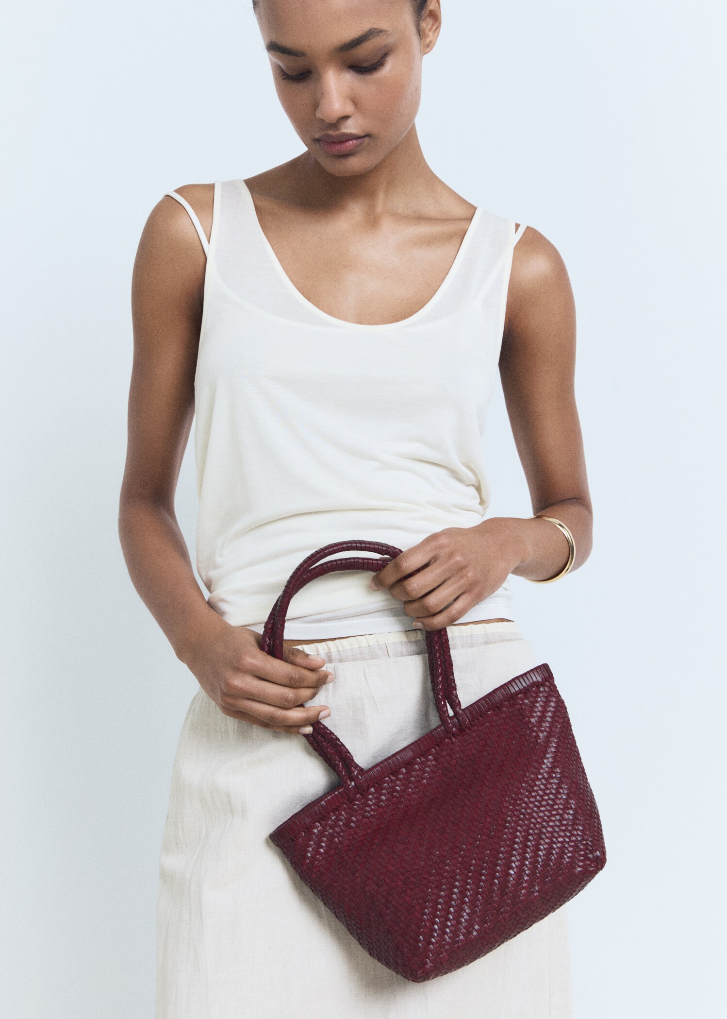Medium braided leather bag - General plane