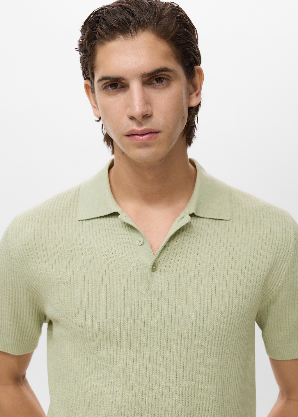 Ribbed knit polo shirt