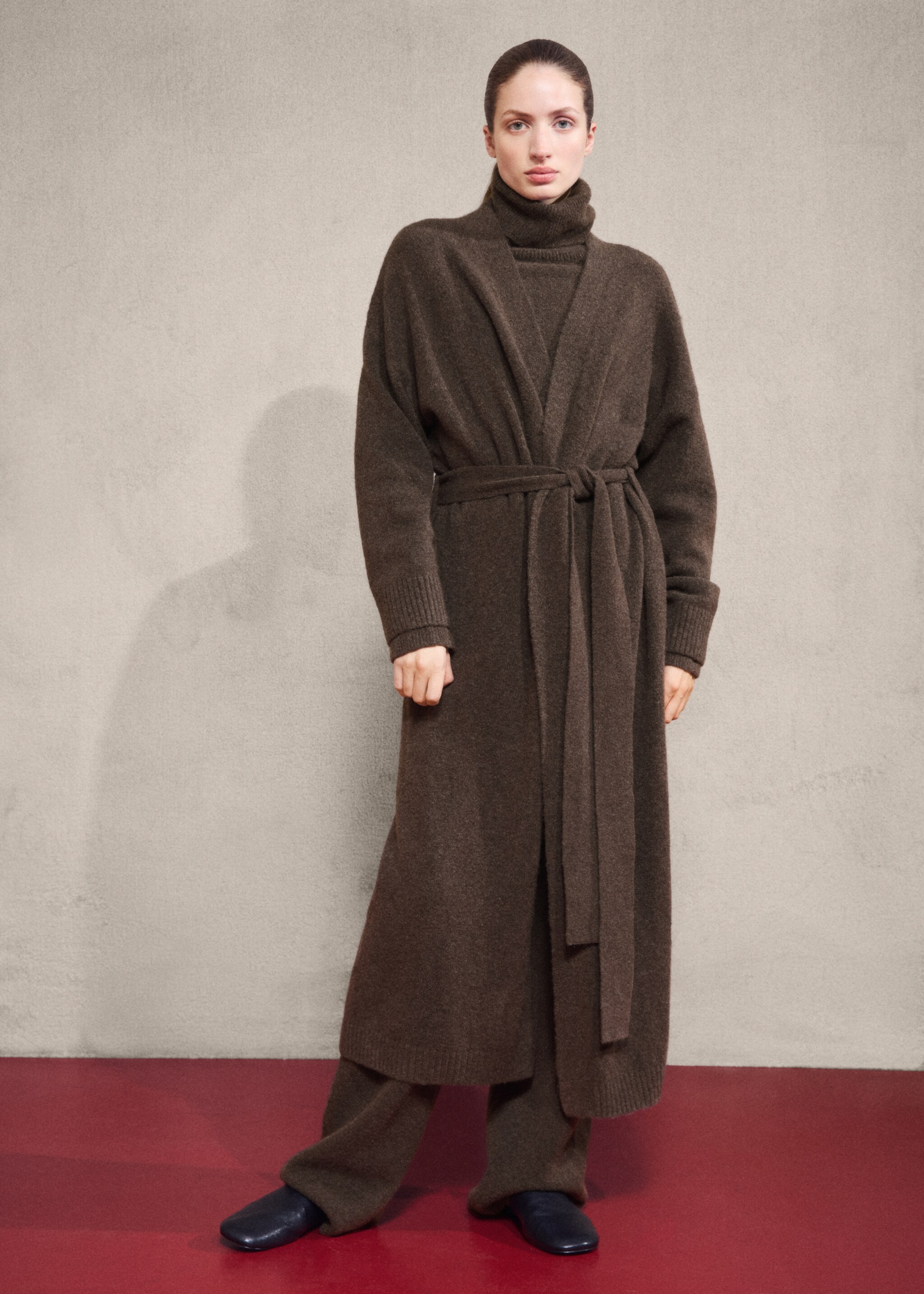 Cardigan long maille - Plan général, Chocolat. Ref: 17034102-05.