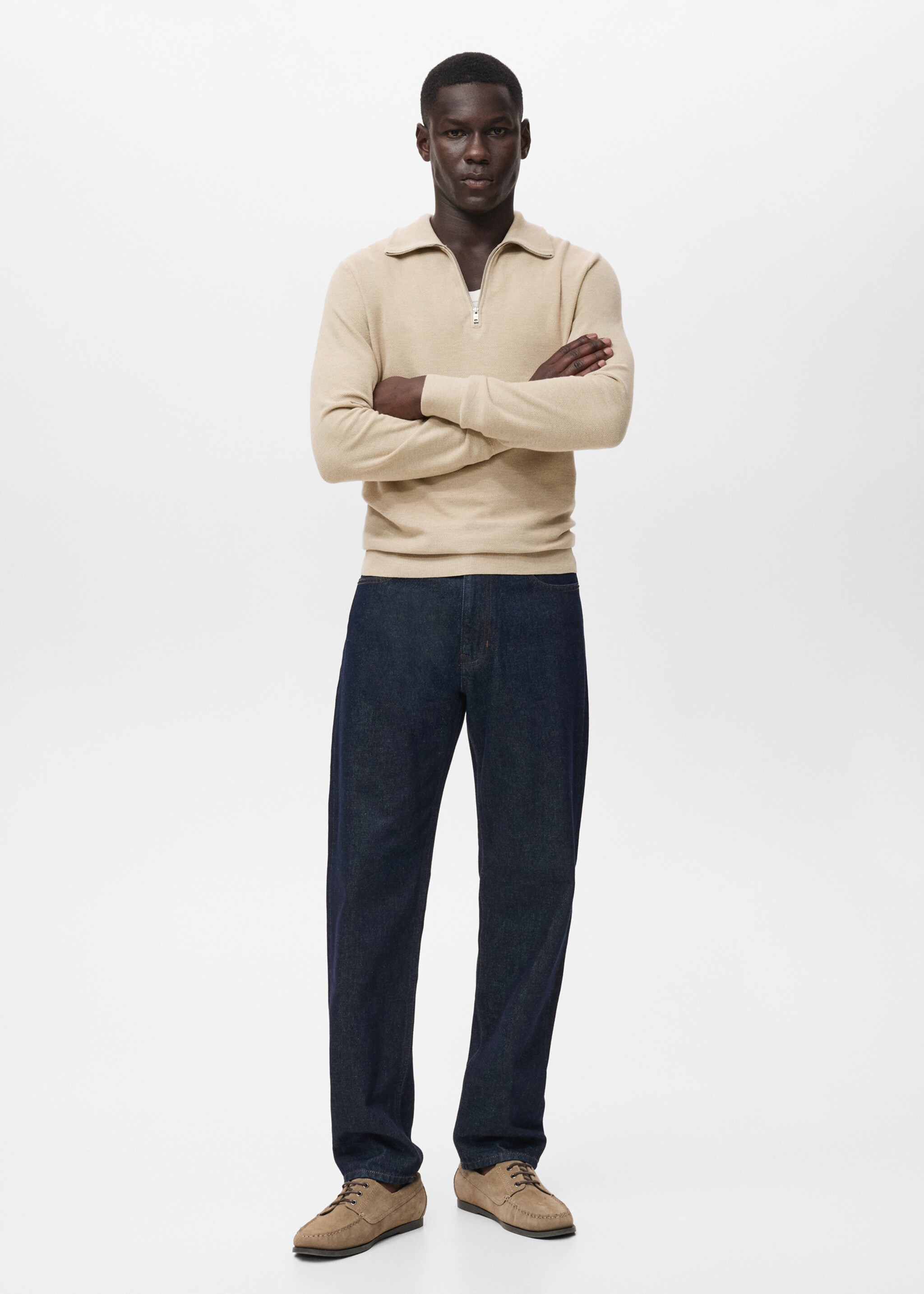 Microstructure sweater with zipper collar - General plane, Beige. Ref: 17035146-01.