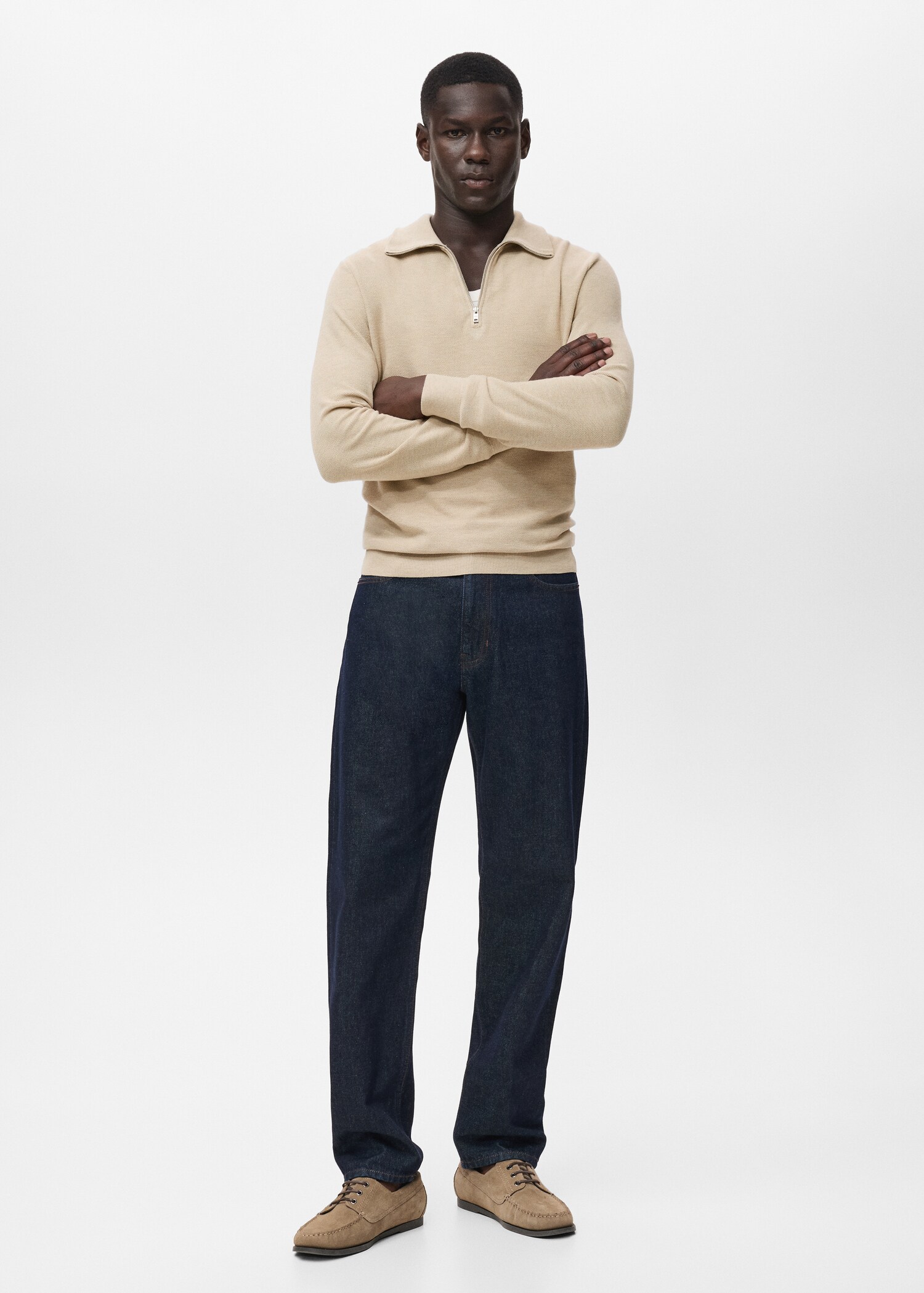 Microstructure sweater with zipper collar - General plane