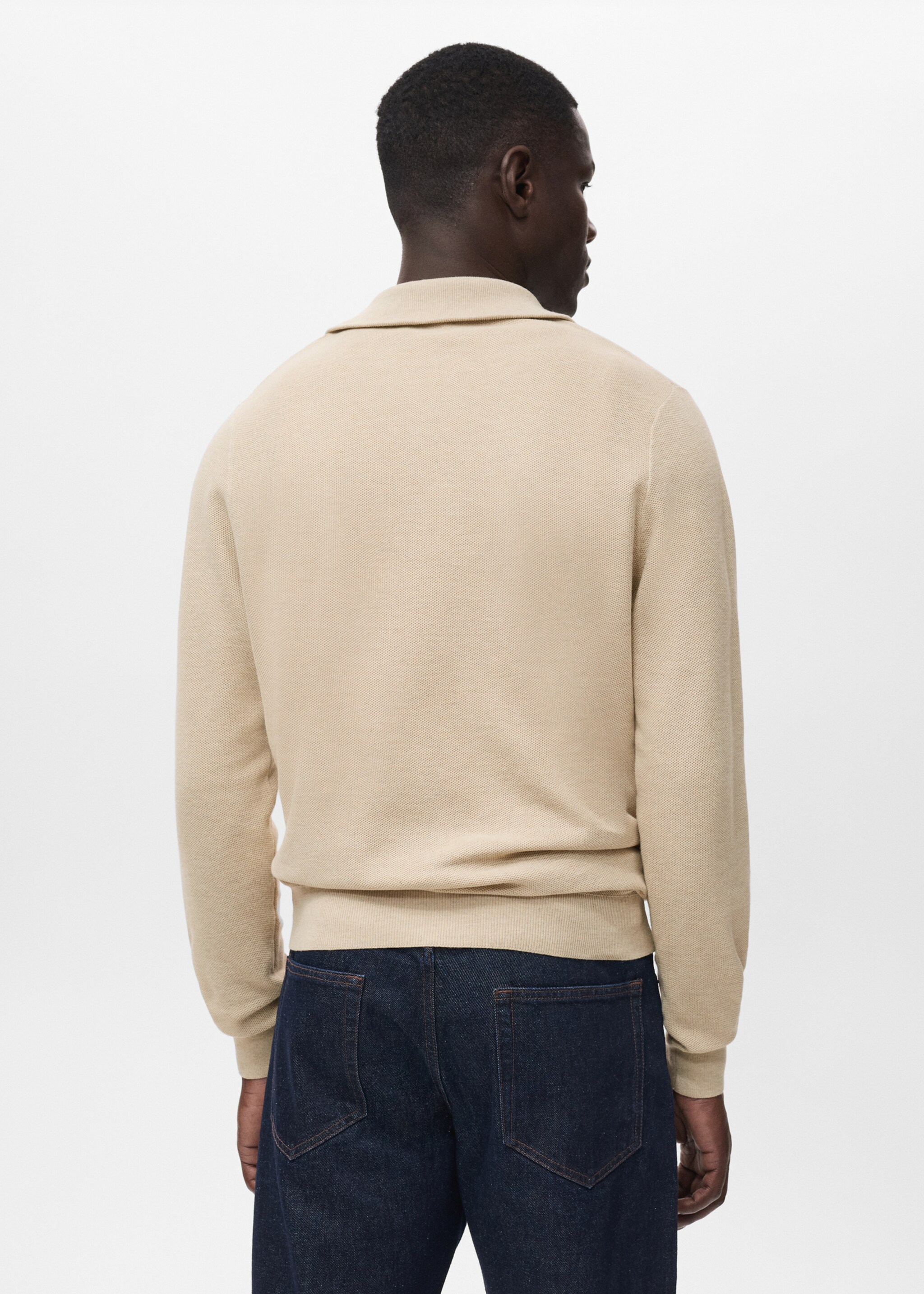 Microstructure sweater with zipper collar - Reverse of the article, Beige. Ref: 17035146-01.